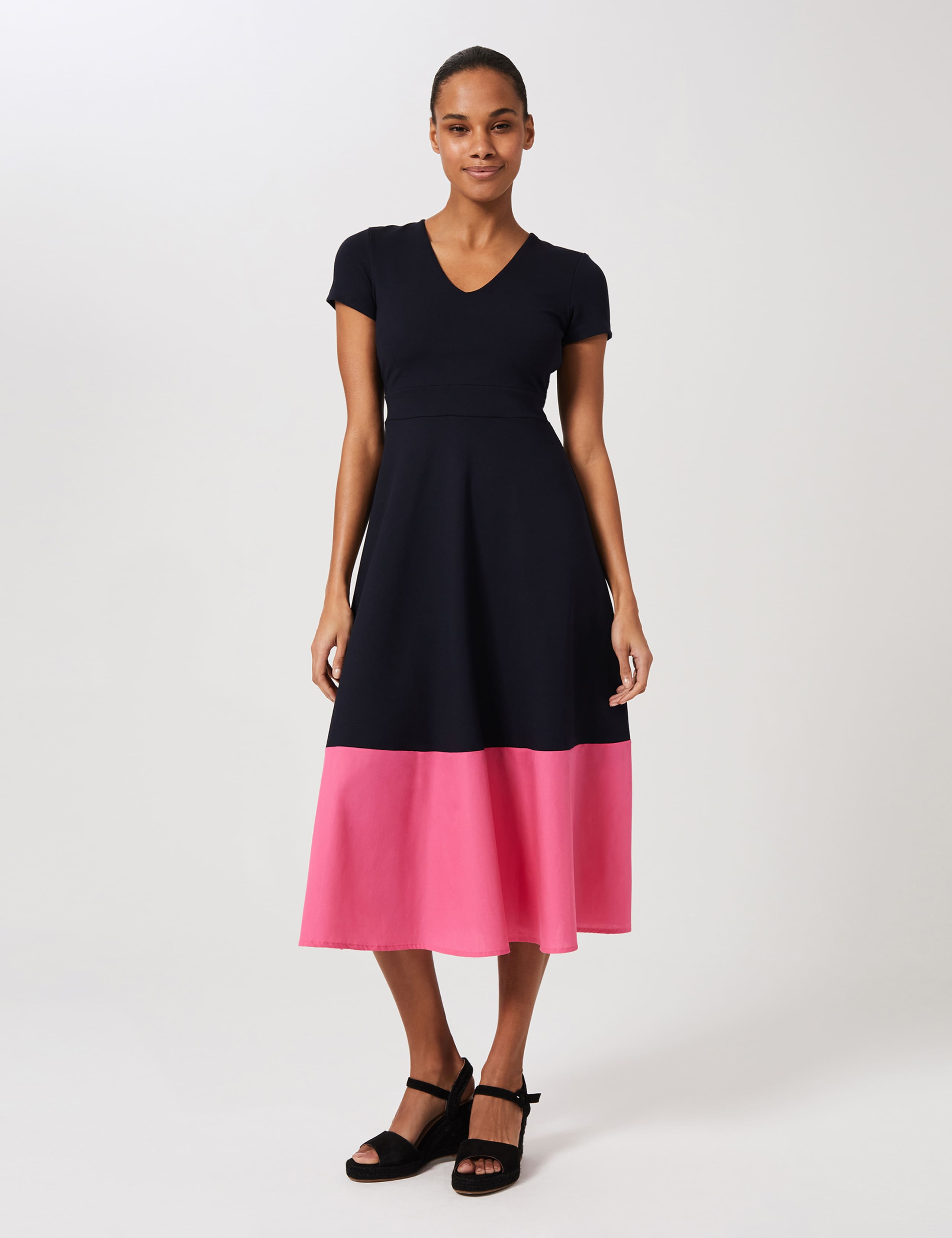 Jersey Colour Block V-Neck Skater Dress 1 of 5