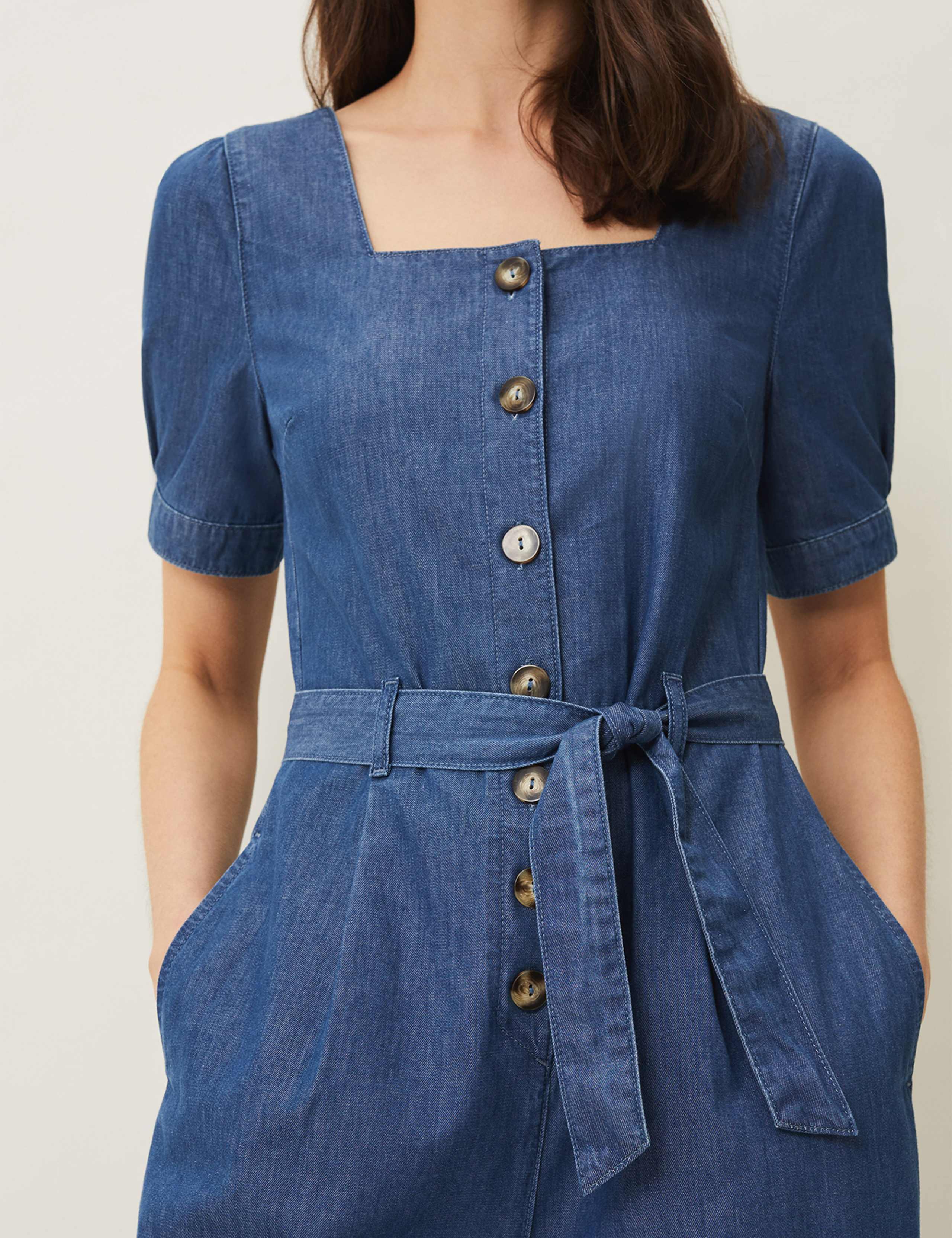 Denim Belted Short Sleeve Cropped Jumpsuit 3 of 5
