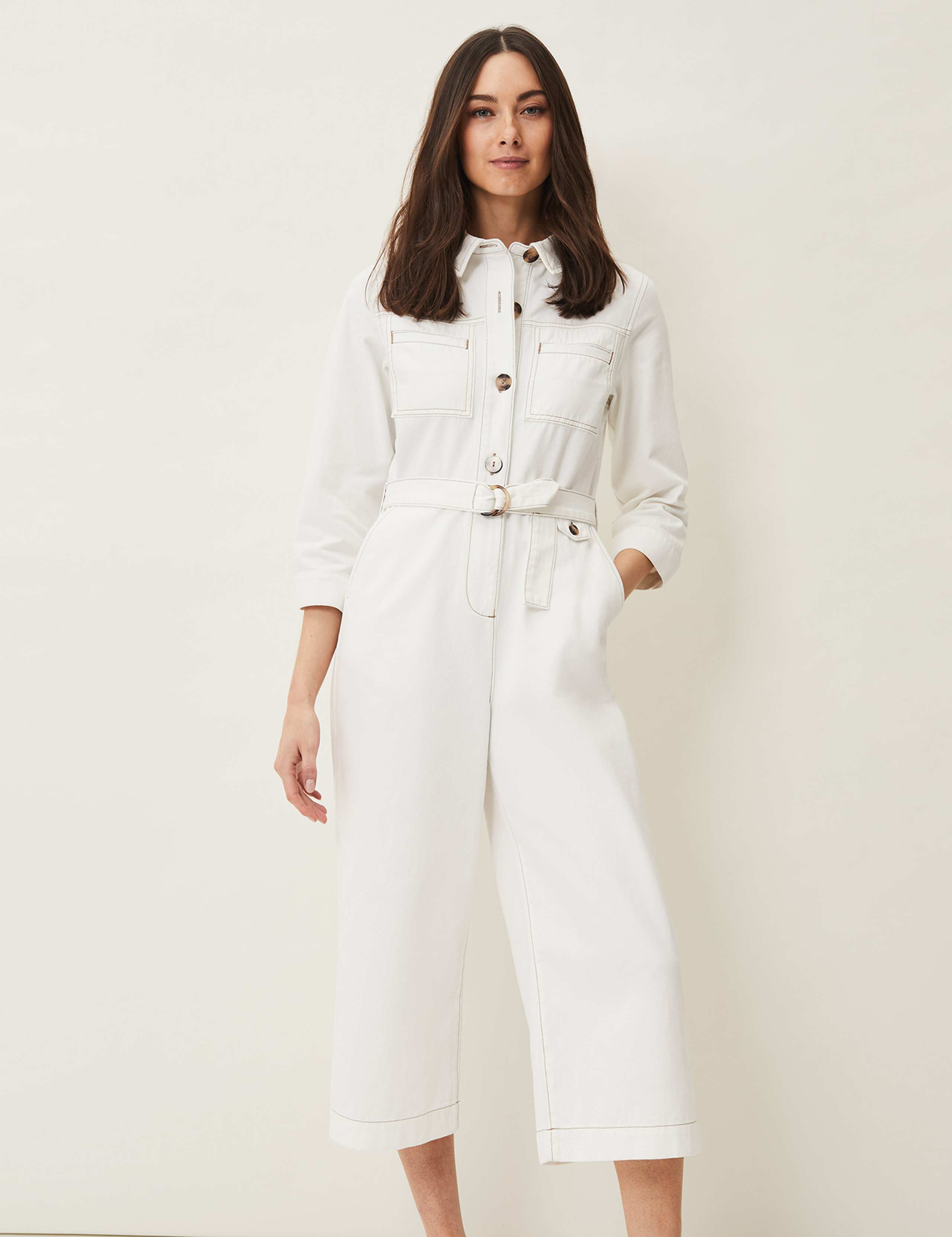 Denim 3/4 Sleeve Waisted Jumpsuit 1 of 5