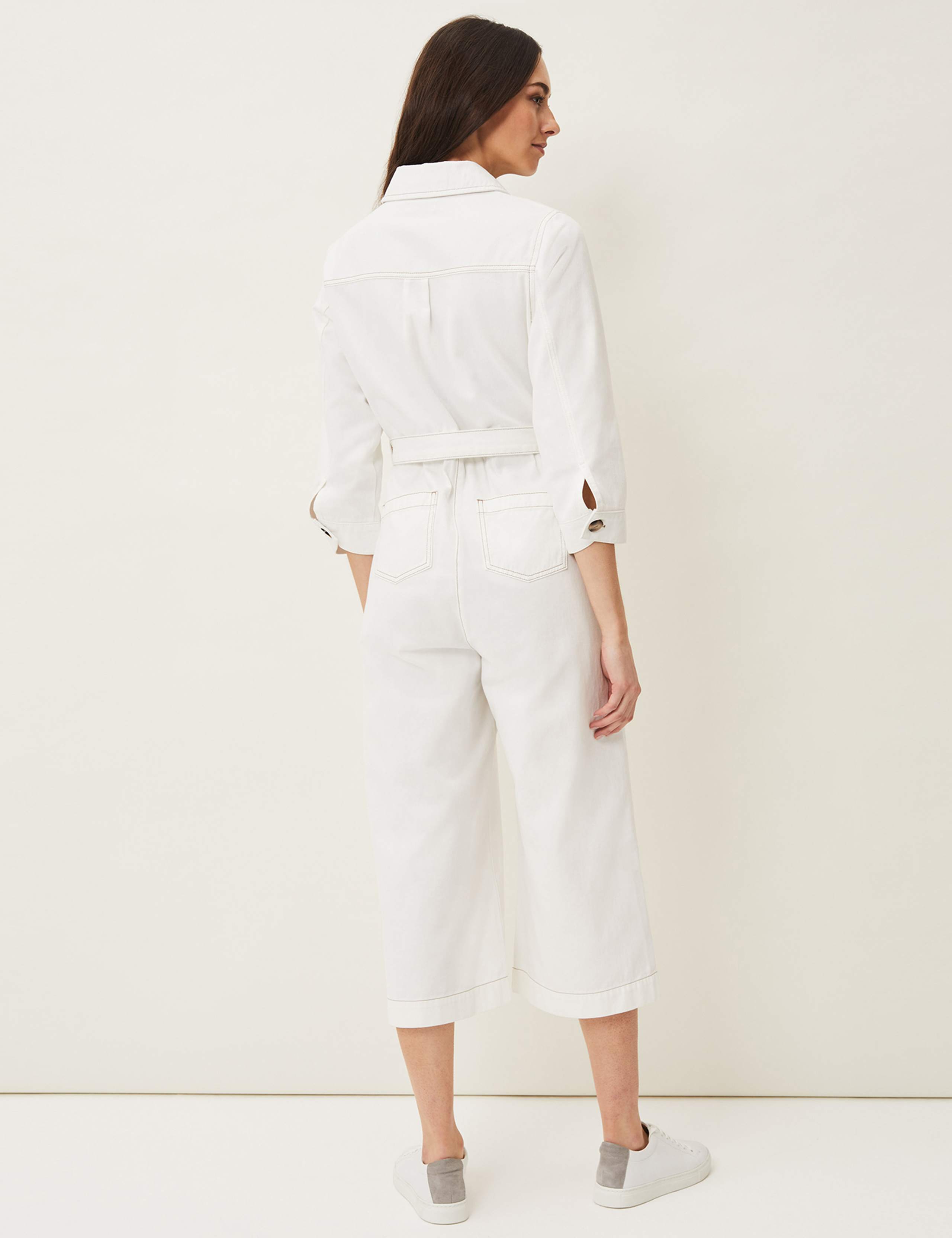 Denim 3/4 Sleeve Waisted Jumpsuit 3 of 5
