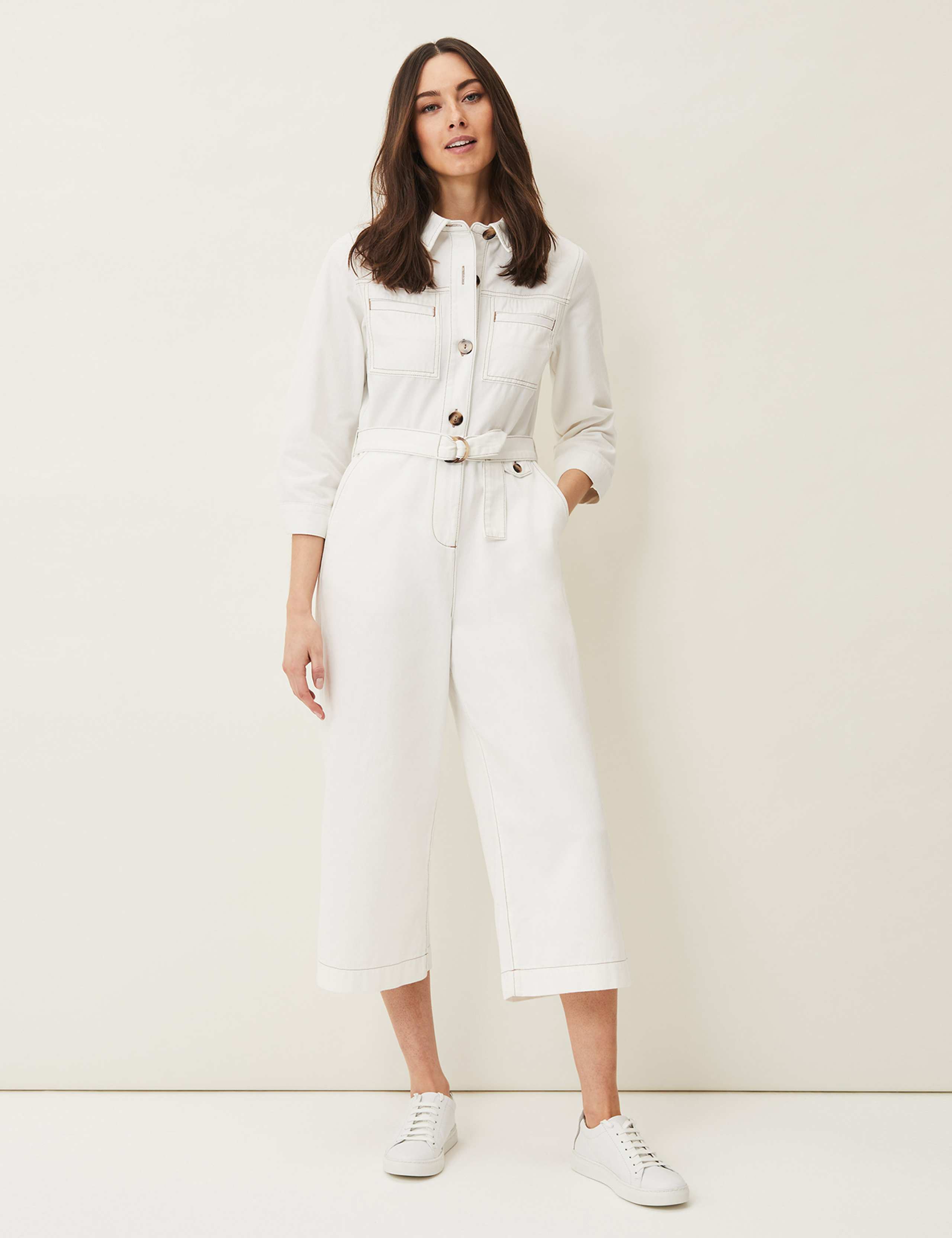 Denim 3/4 Sleeve Waisted Jumpsuit 4 of 5