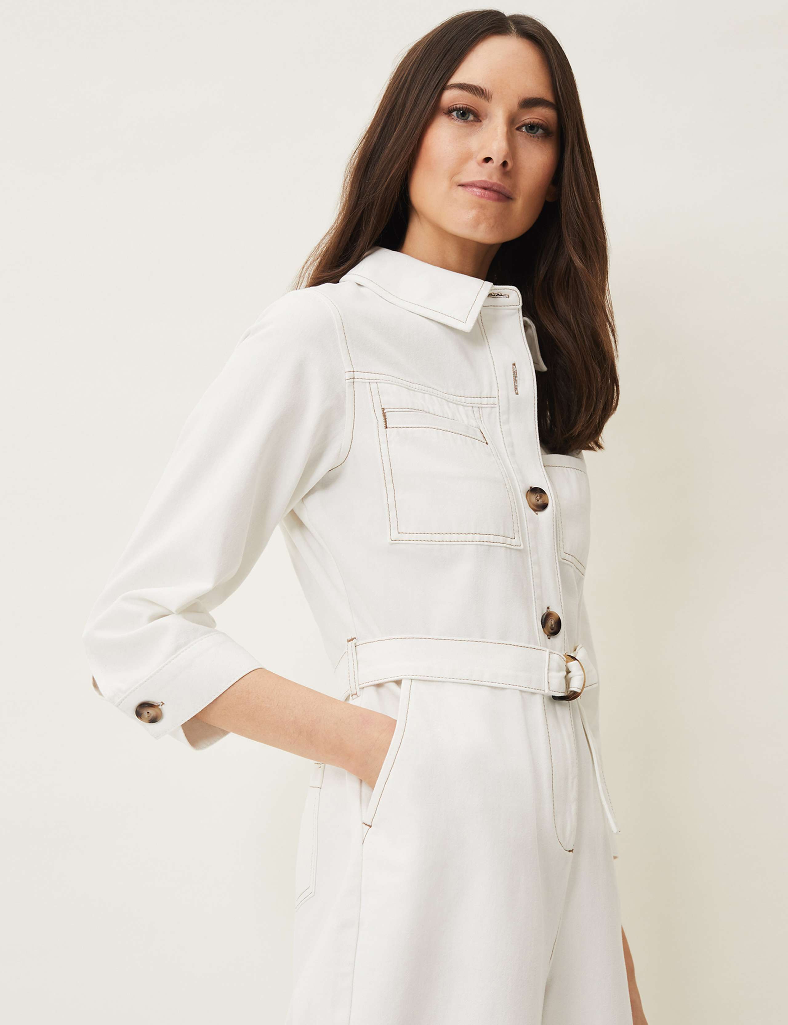 Denim 3/4 Sleeve Waisted Jumpsuit 5 of 5