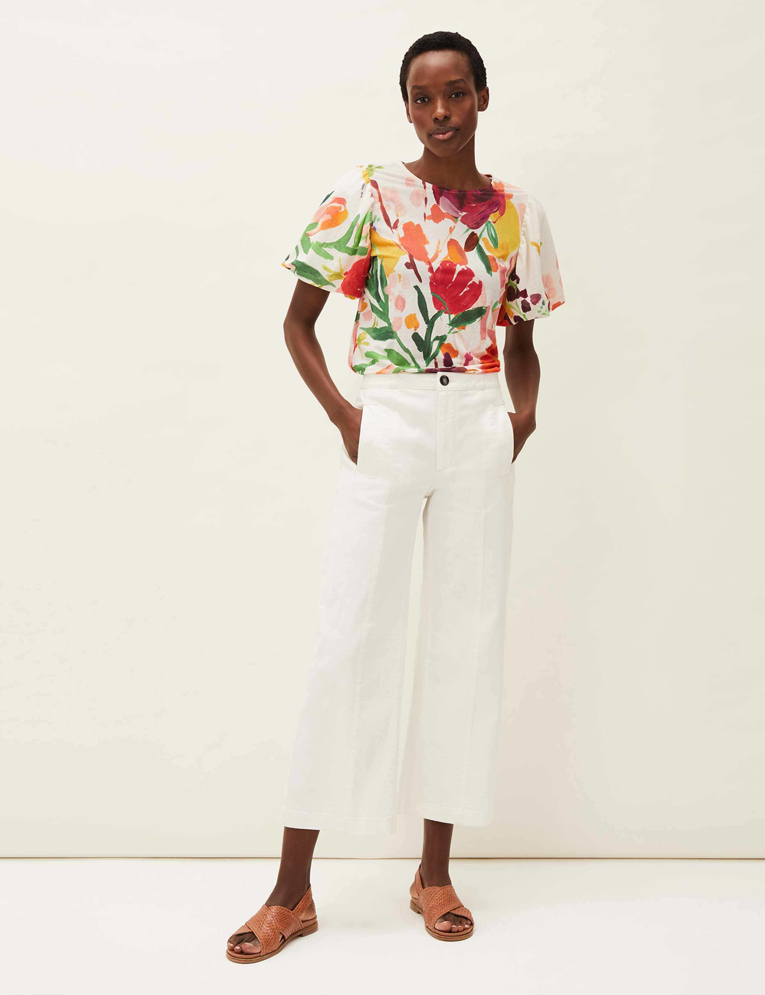 Jersey Floral Puff Sleeve T-Shirt 1 of 5