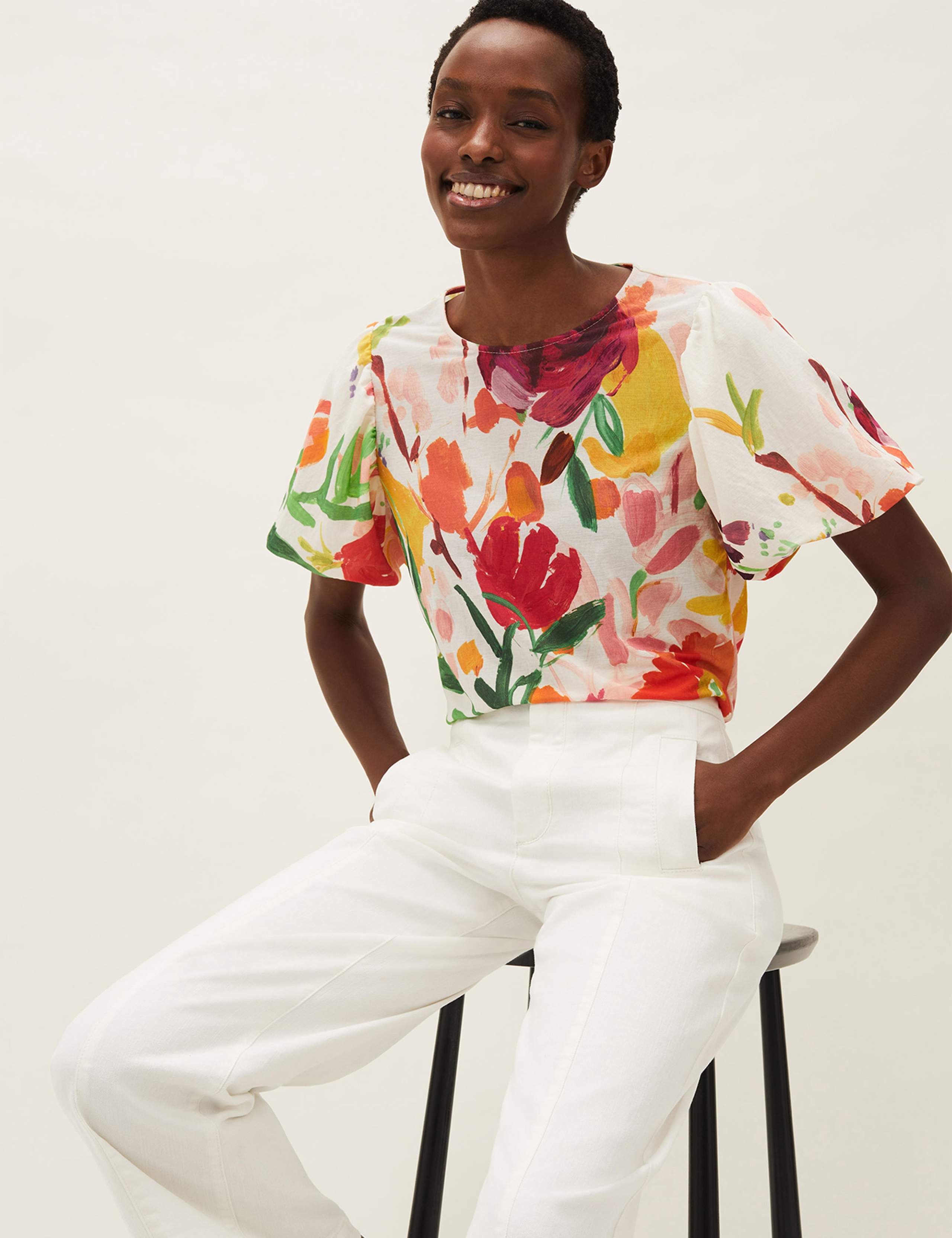 Jersey Floral Puff Sleeve T-Shirt 3 of 5