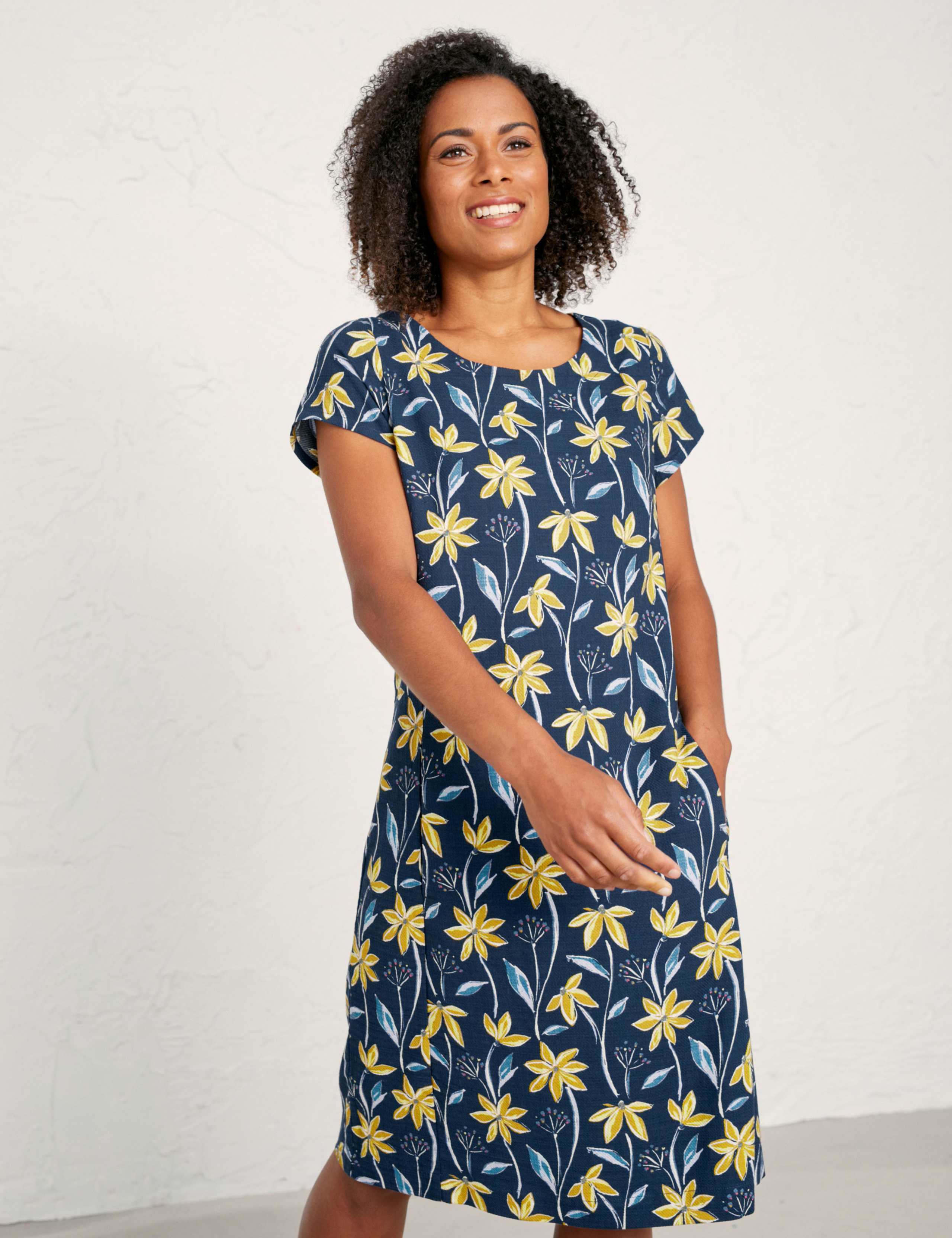 Linen Rich Floral Knee Length Shift Dress 1 of 6