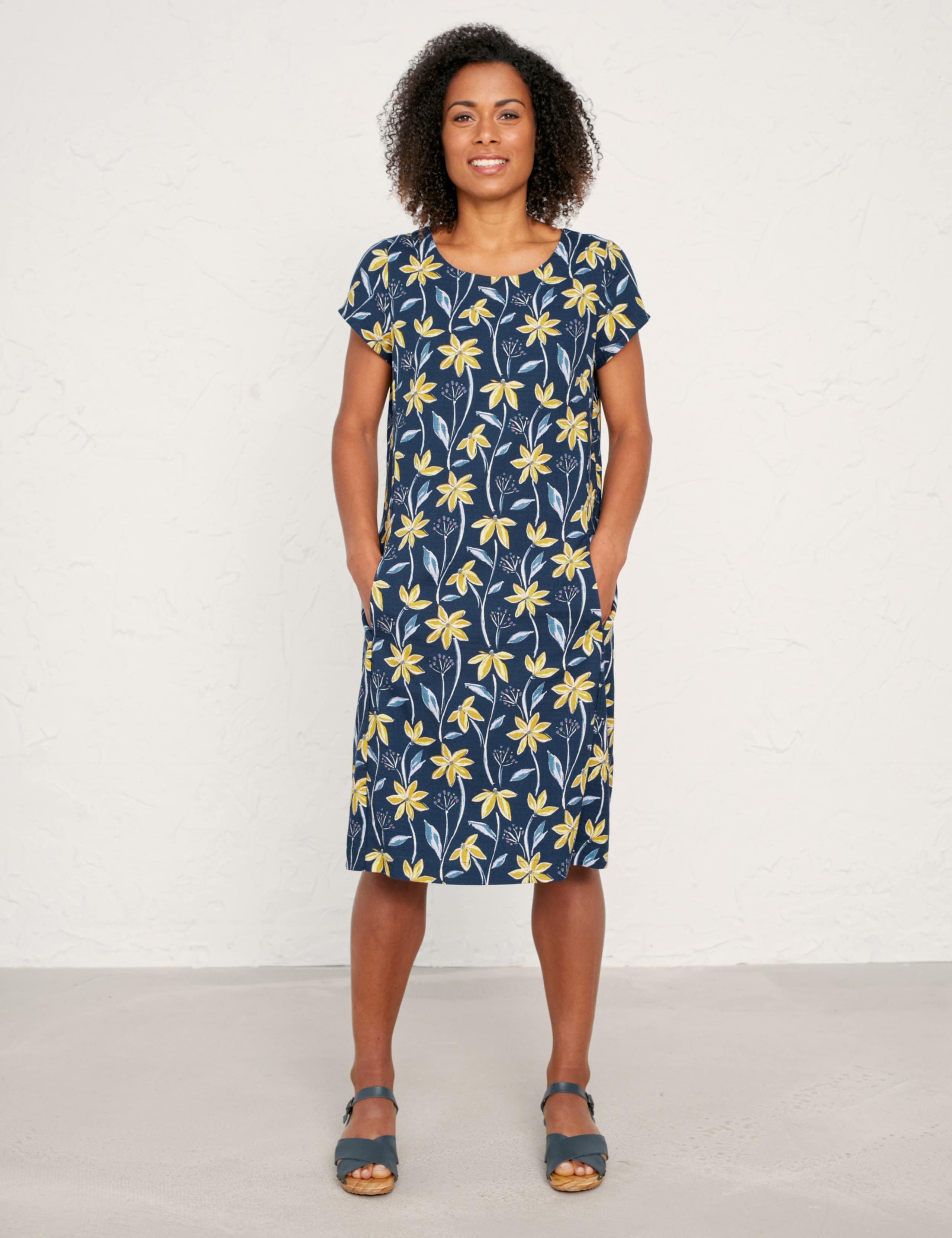 Linen Rich Floral Knee Length Shift Dress 4 of 6