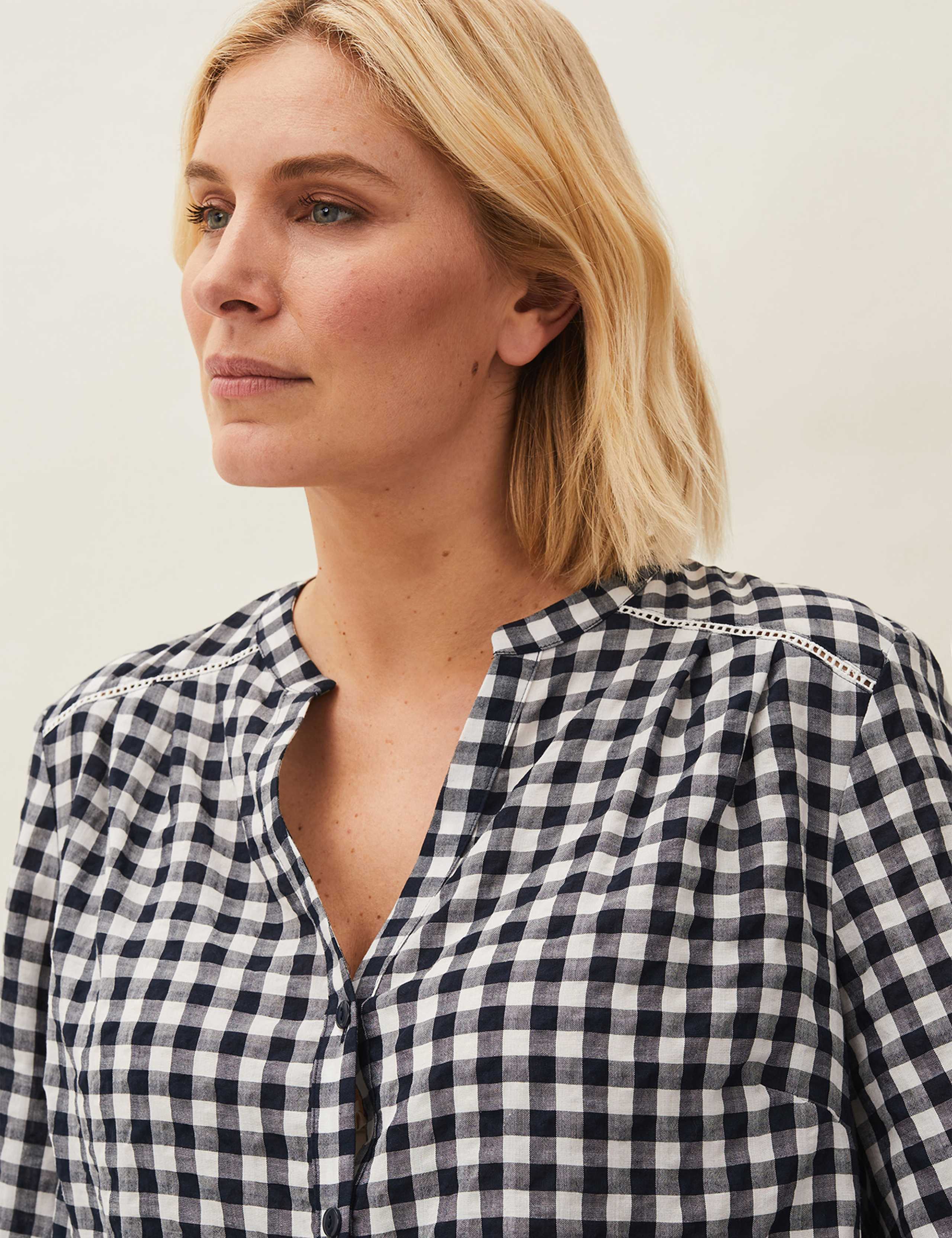 Checked V-Neck Blouson Sleeve Blouse 4 of 5