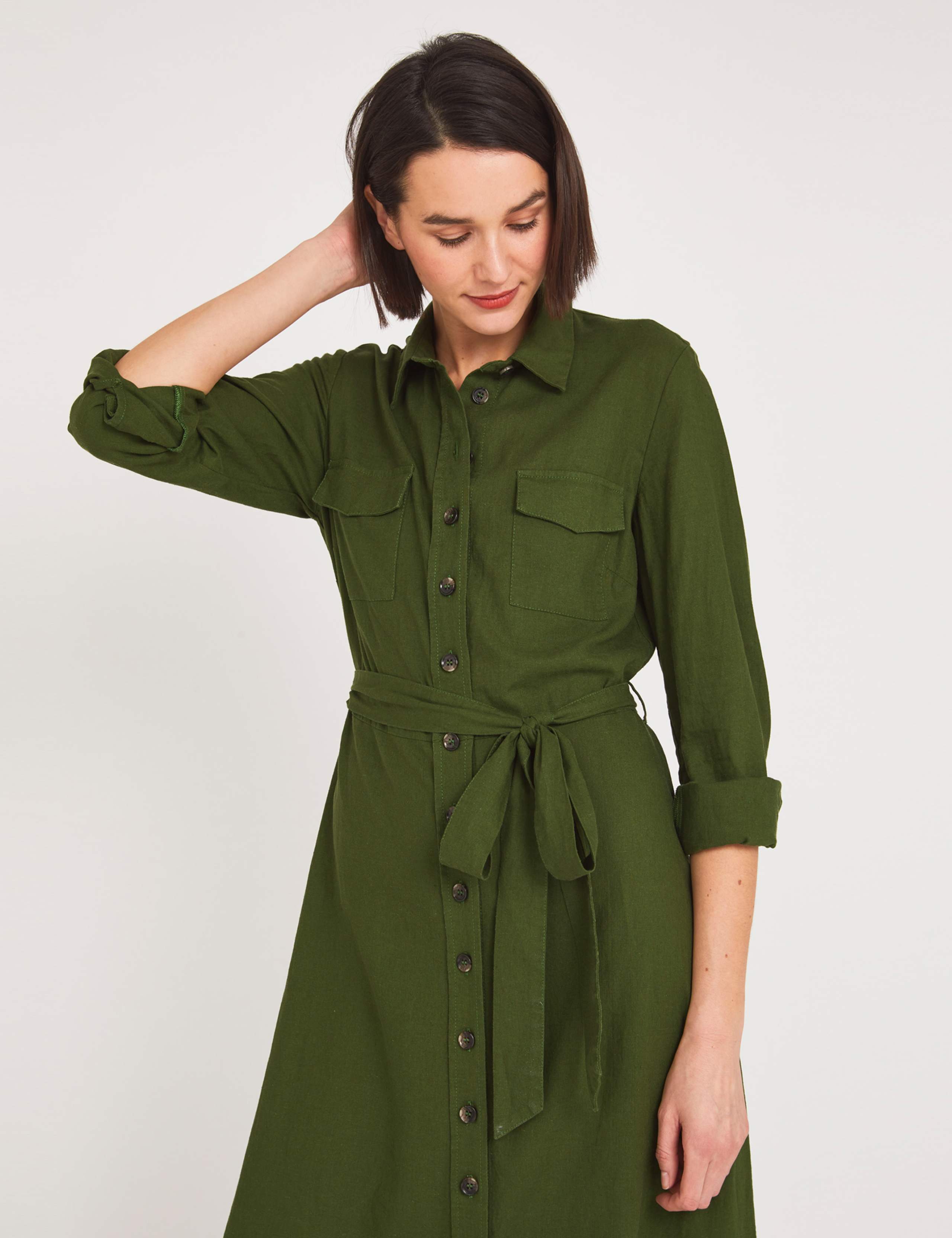Linen Blend Tie Front Midi Shirt Dress 3 of 4