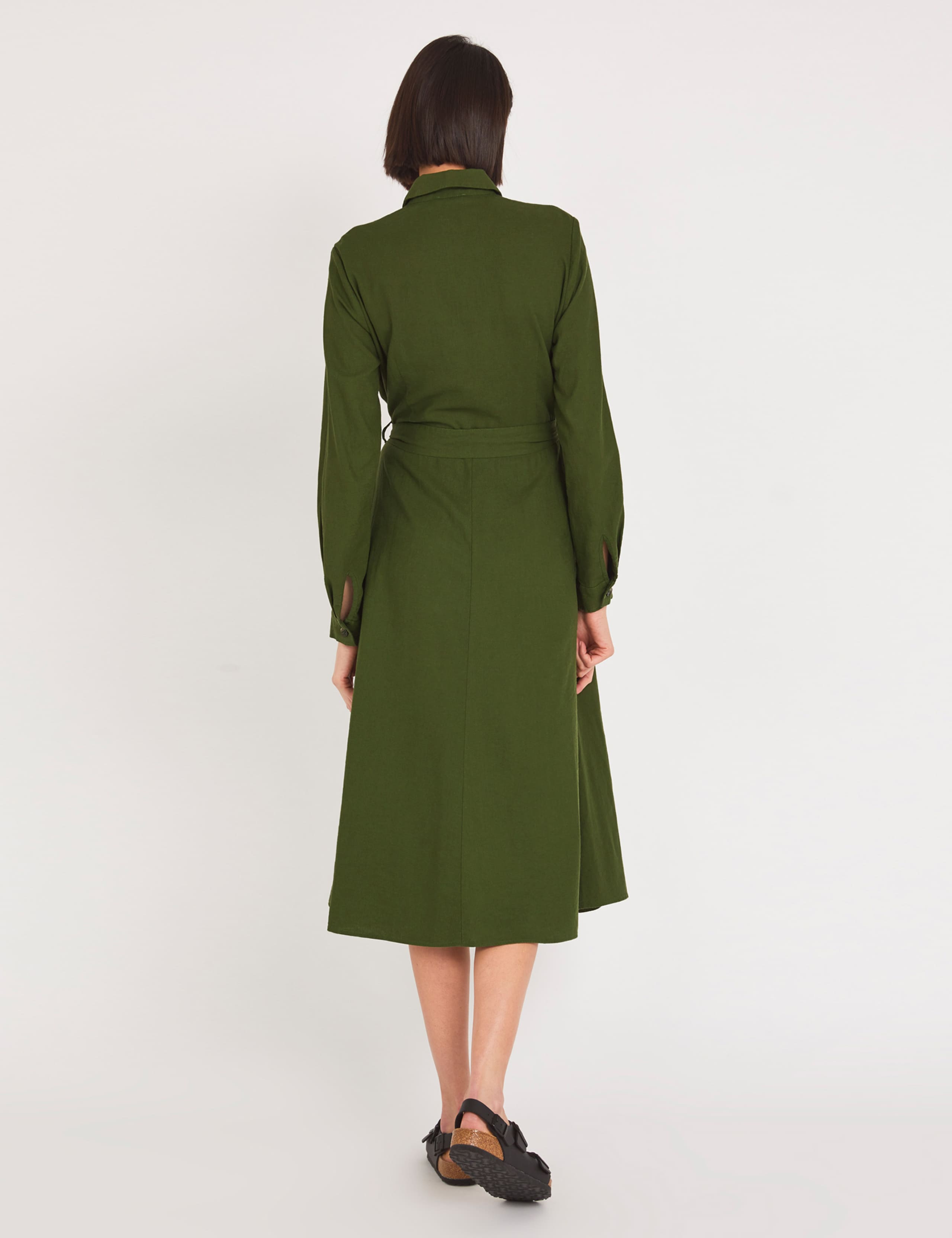 Linen Blend Tie Front Midi Shirt Dress 4 of 4