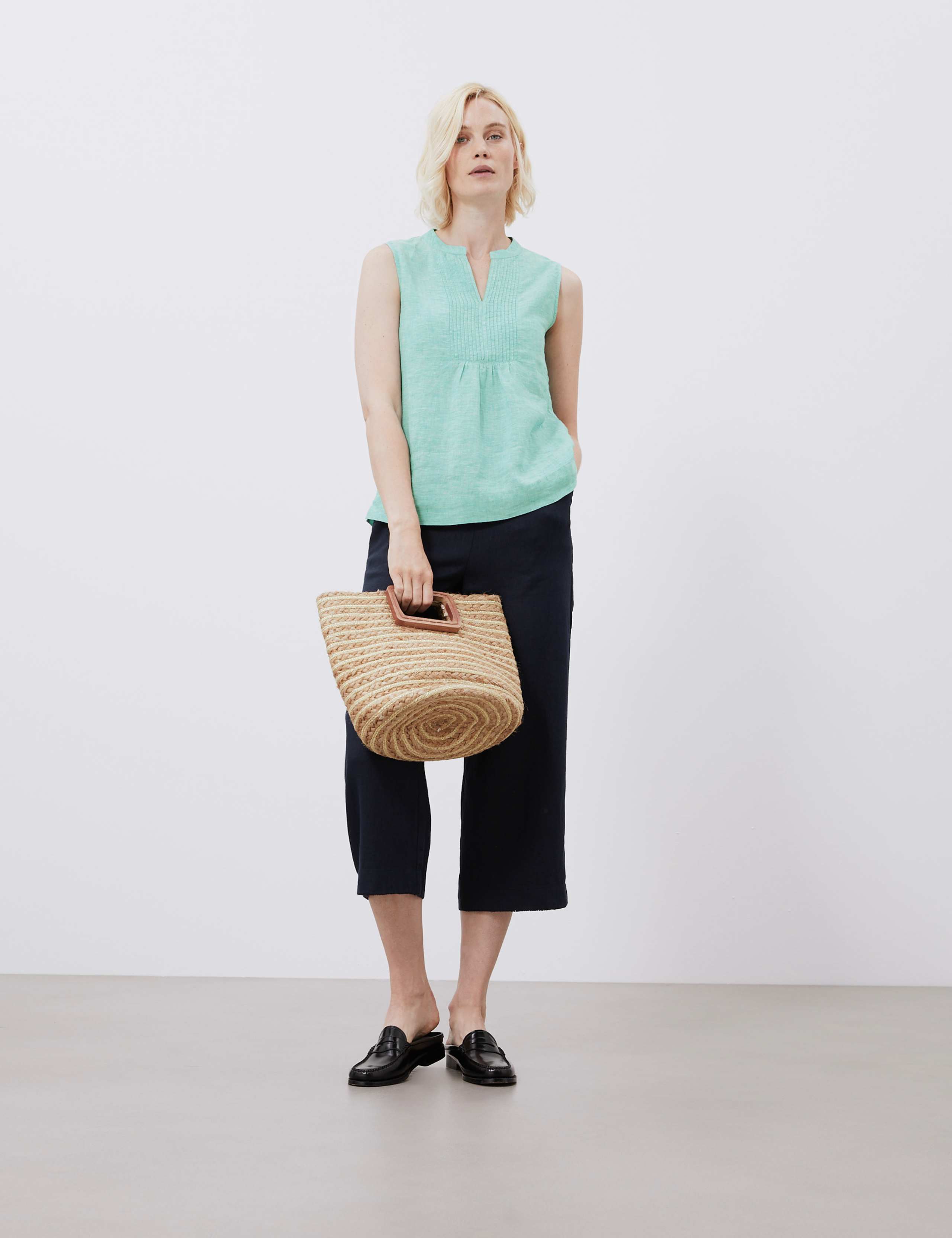 Pure Linen V-Neck Pintuck Sleeveless Blouse 1 of 6