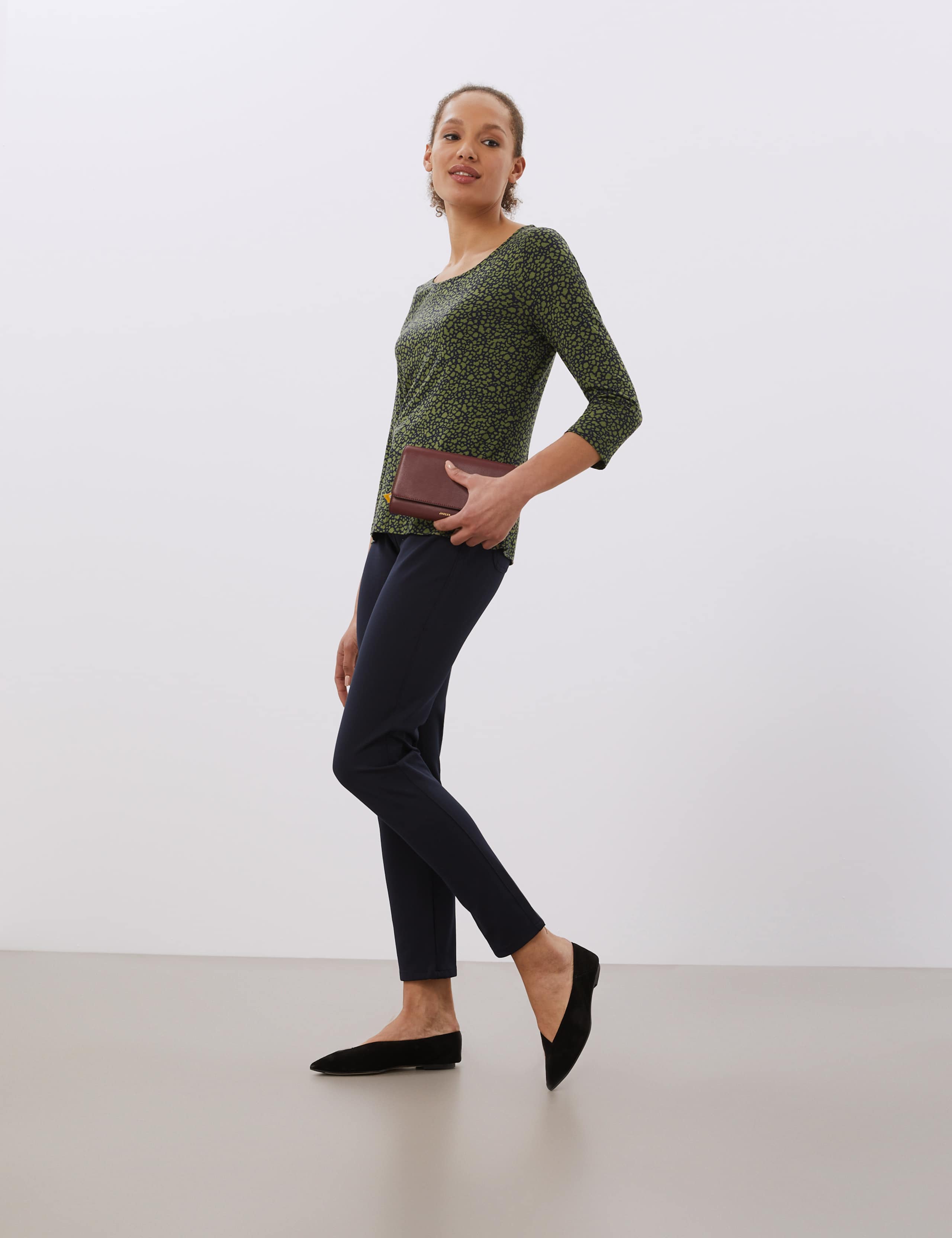 Jersey Printed Scoop Neck 3/4 Sleeve Top 1 of 6