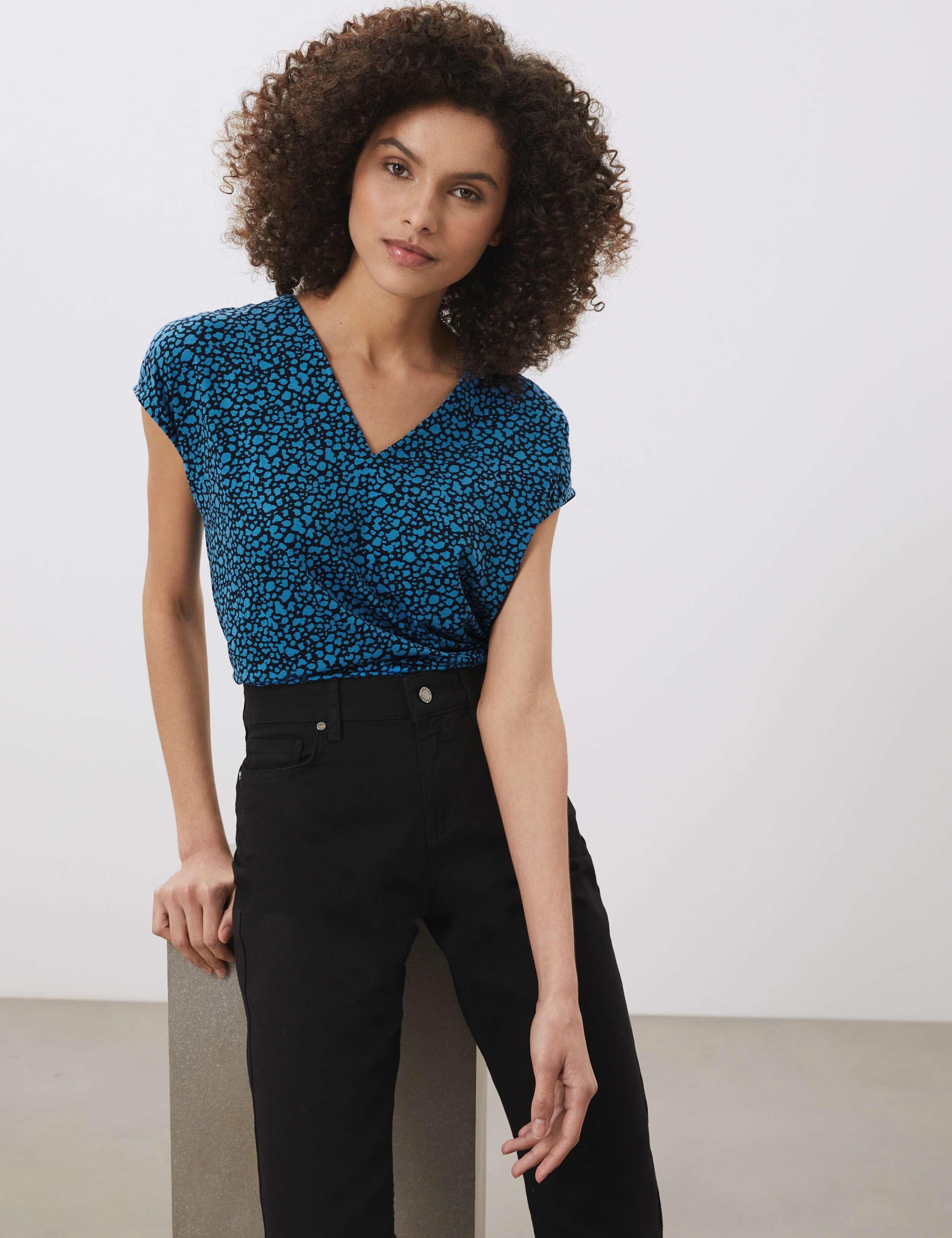 Jersey Printed V-Neck Short Sleeve Top 1 of 6