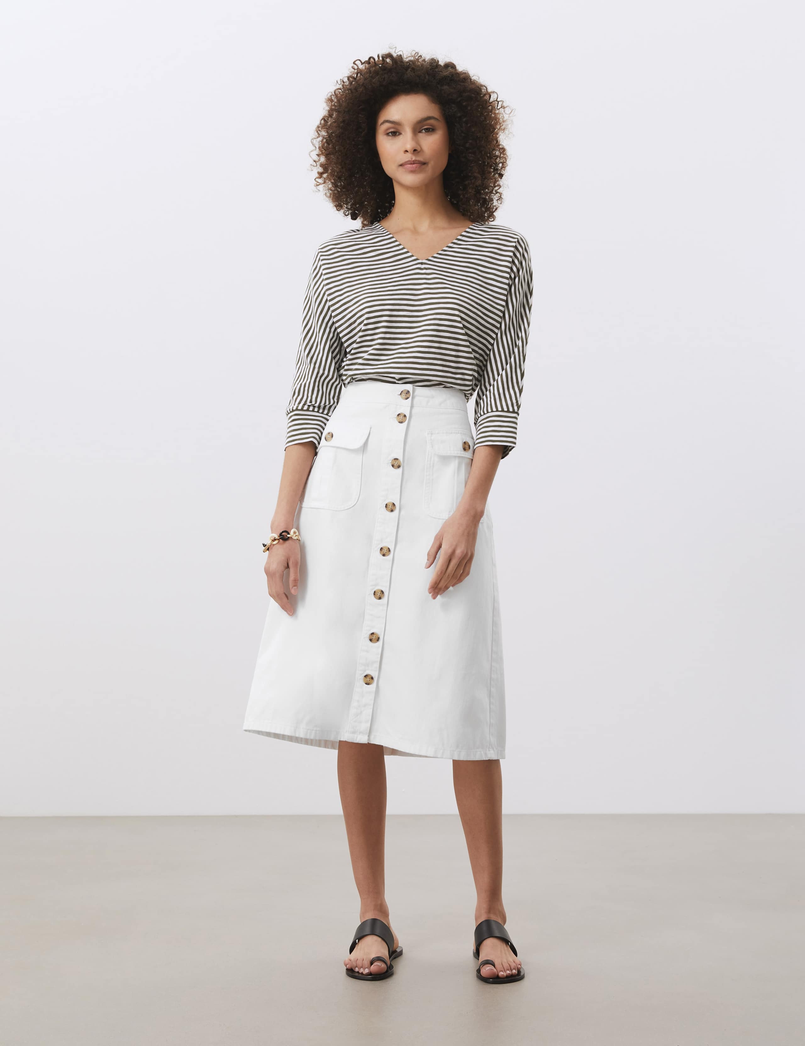 High Waisted Button-Through Denim A-Line Skirt 1 of 6