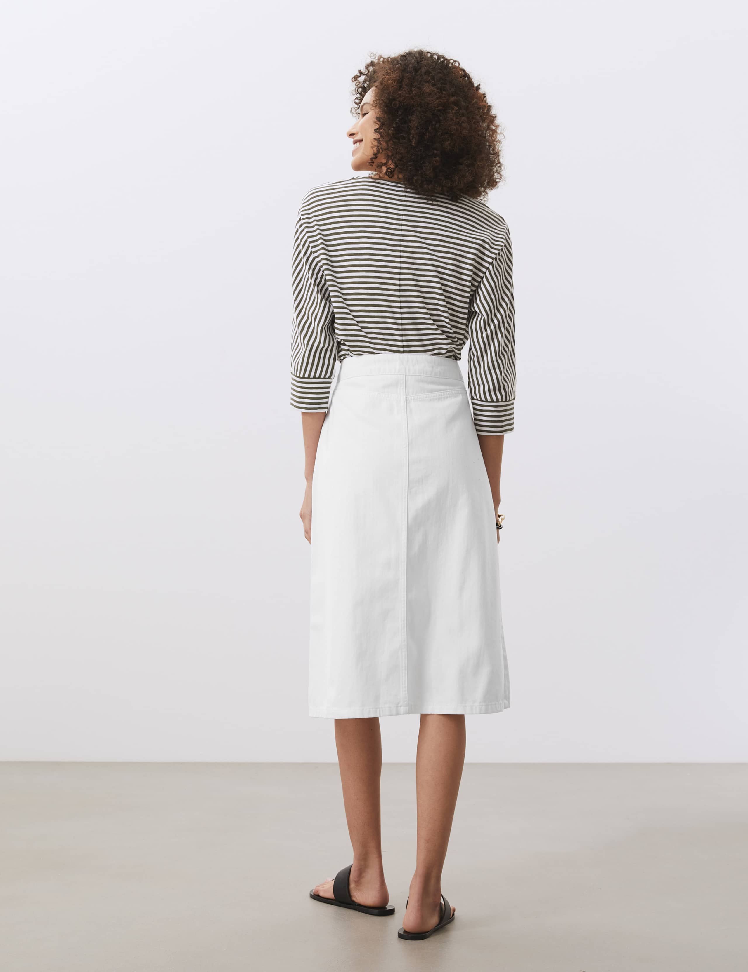 High Waisted Button-Through Denim A-Line Skirt 4 of 6