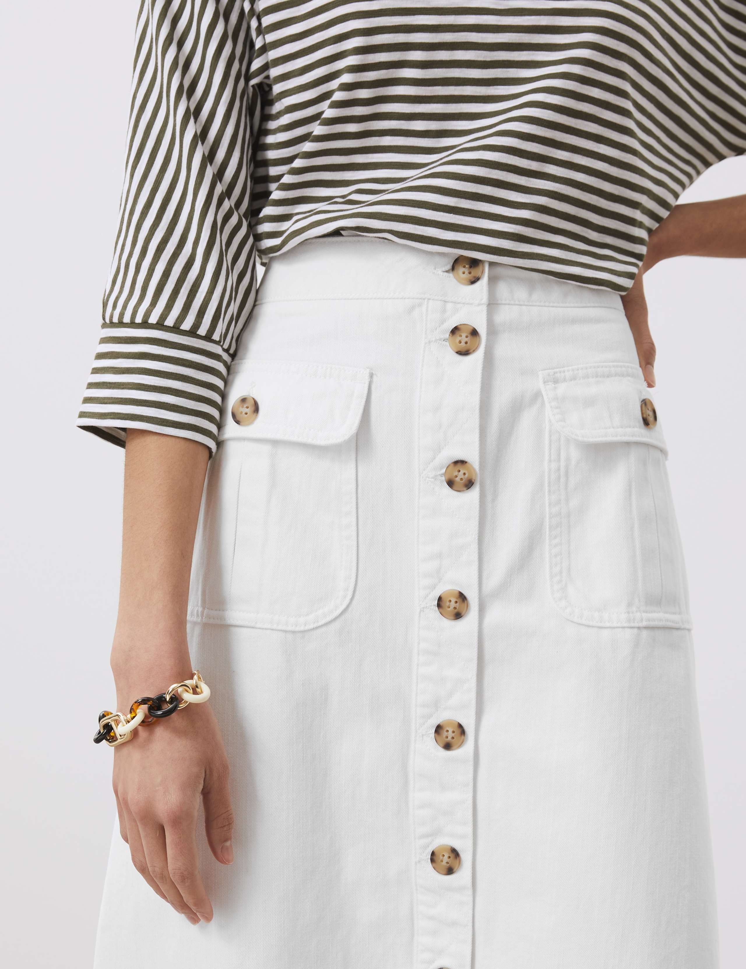High Waisted Button-Through Denim A-Line Skirt 5 of 6