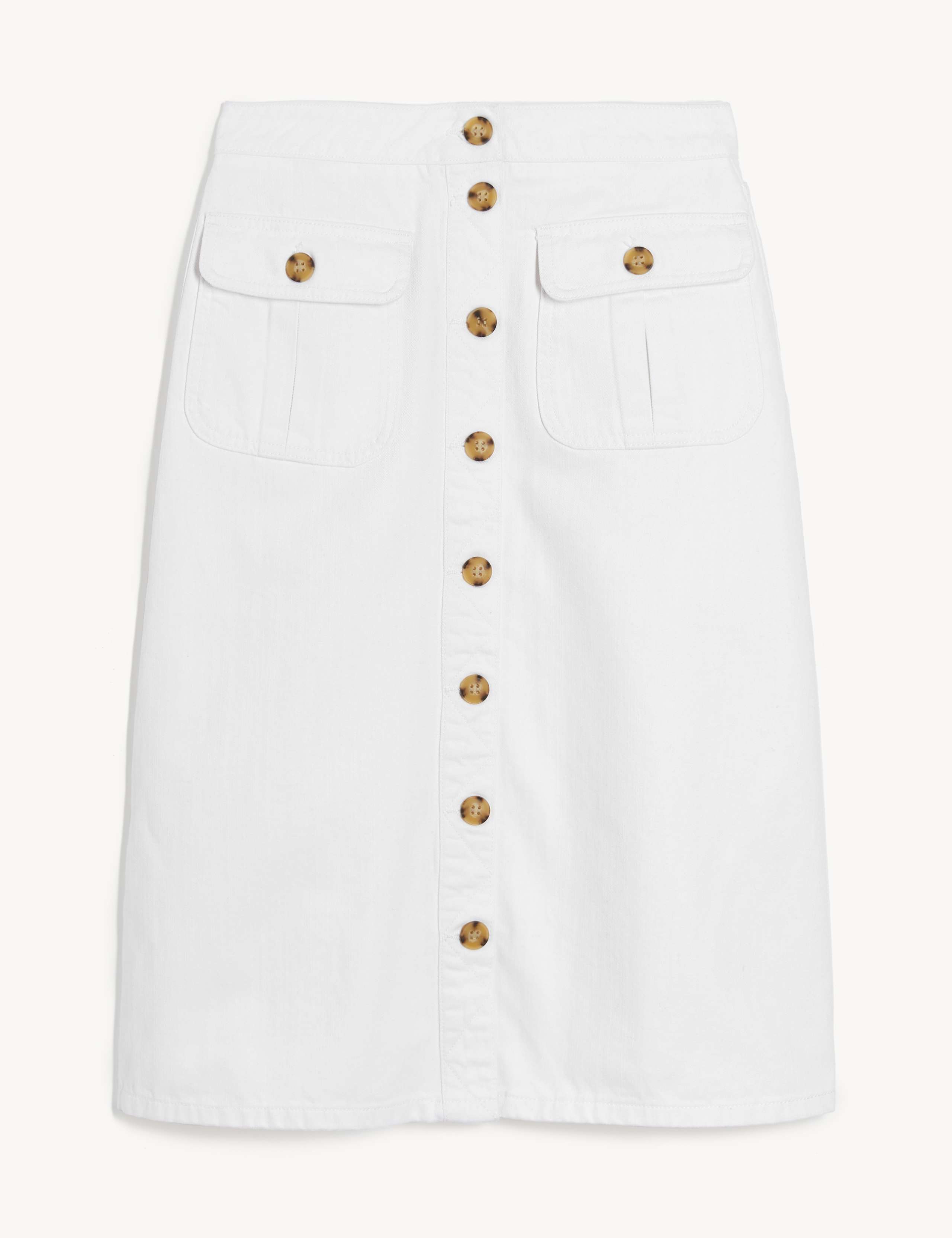 High Waisted Button-Through Denim A-Line Skirt 2 of 6