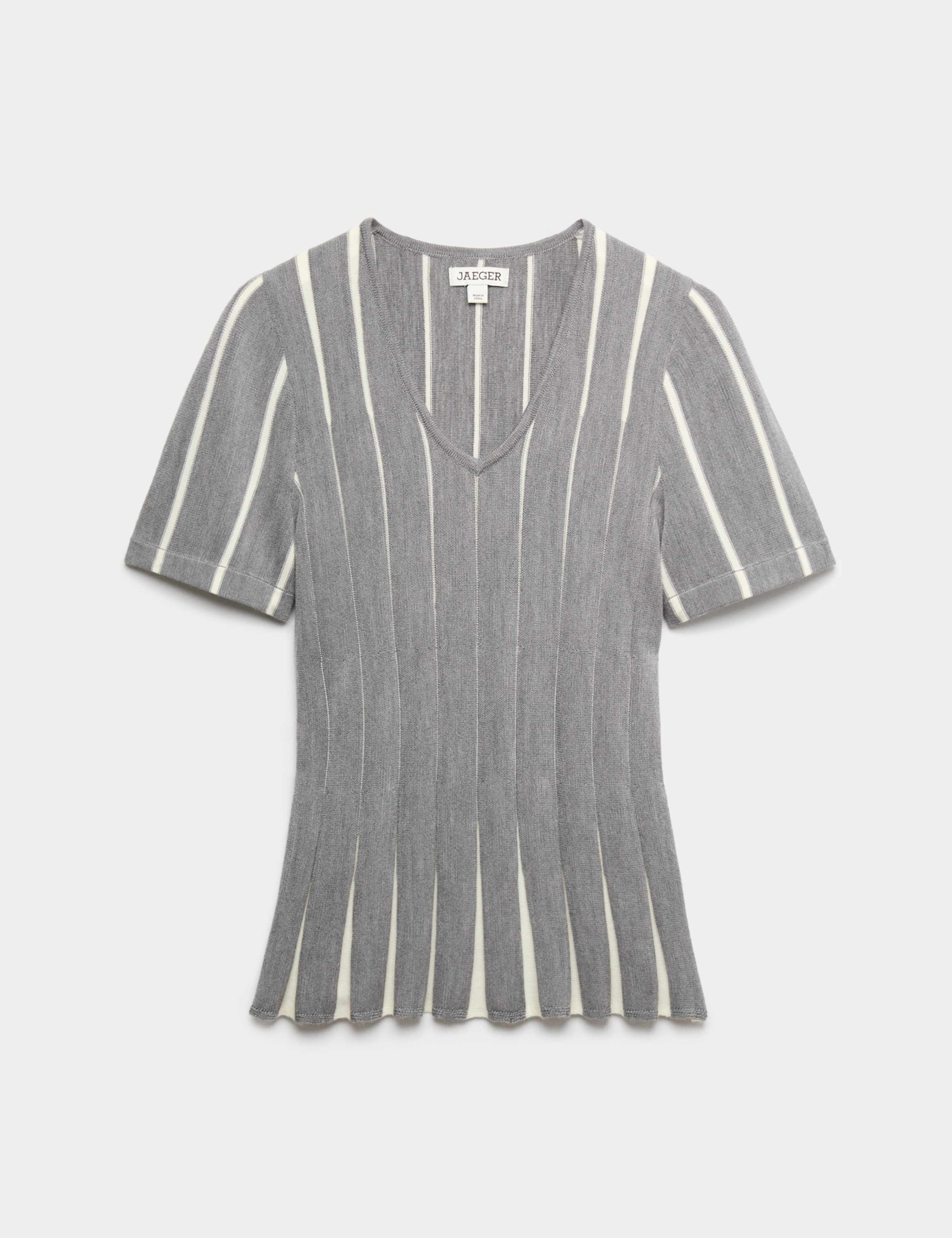 Merino Wool Rich V-Neck Pleated Knitted Top 2 of 6