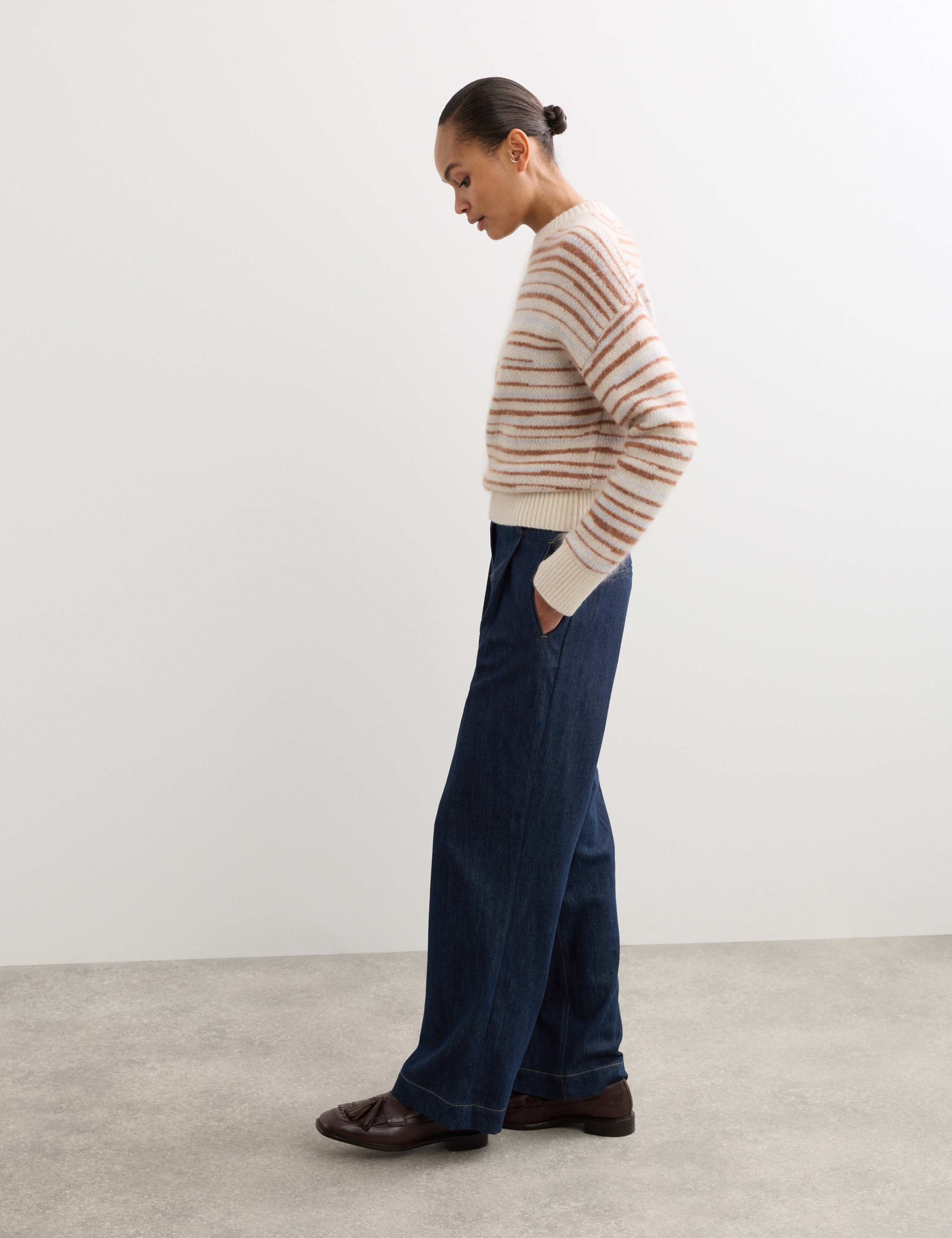Denim Pleat Front Wide Leg Trousers 5 of 6