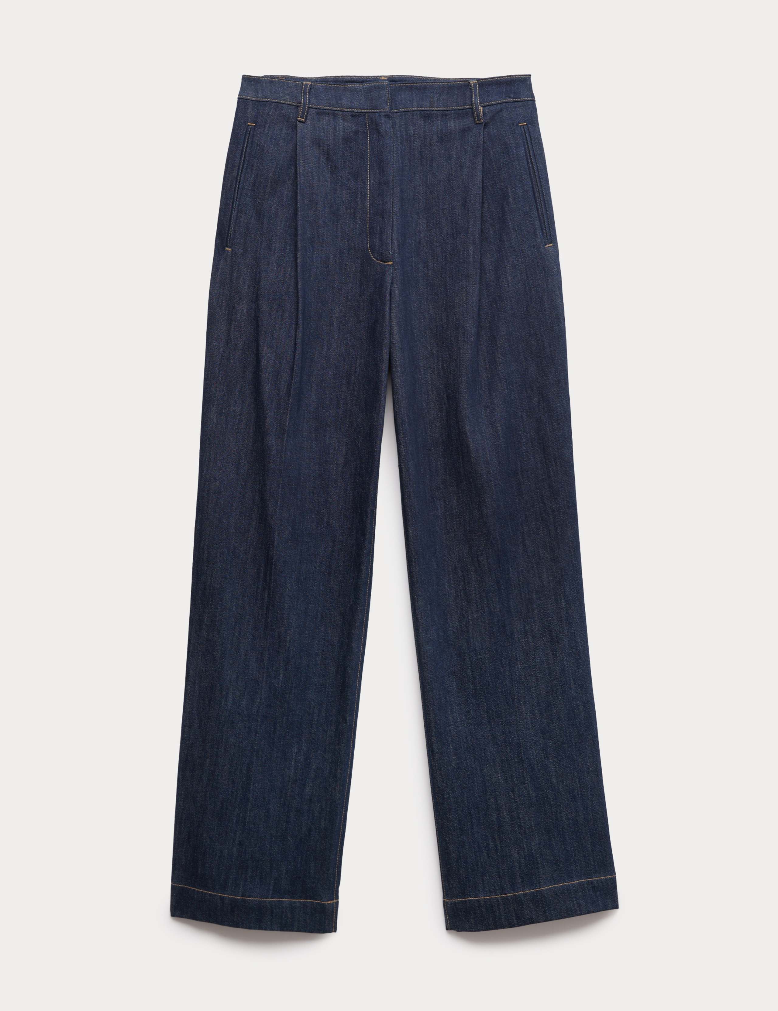 Denim Pleat Front Wide Leg Trousers 1 of 1