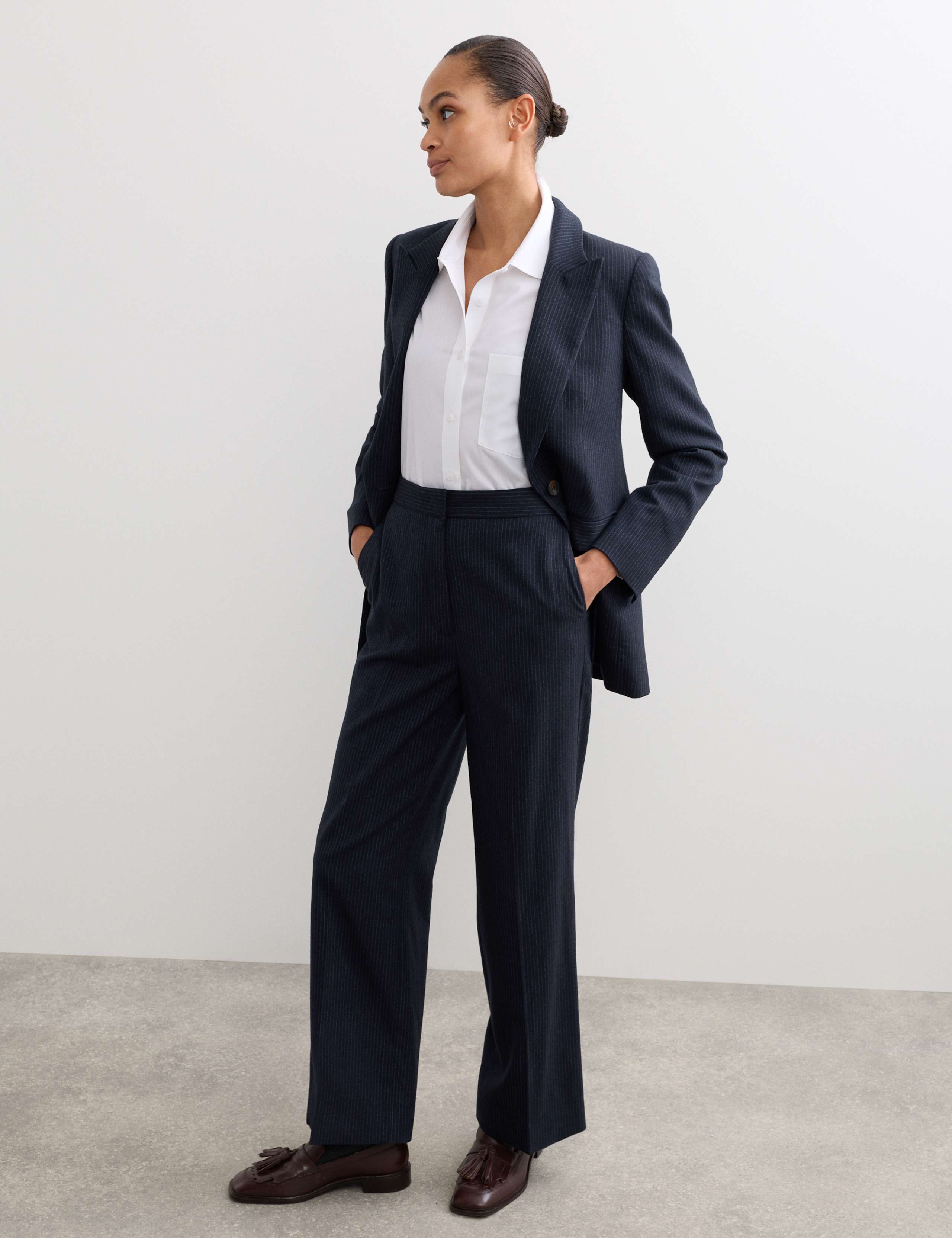 Wool Rich Pinstripe Straight Leg Trousers 3 of 7