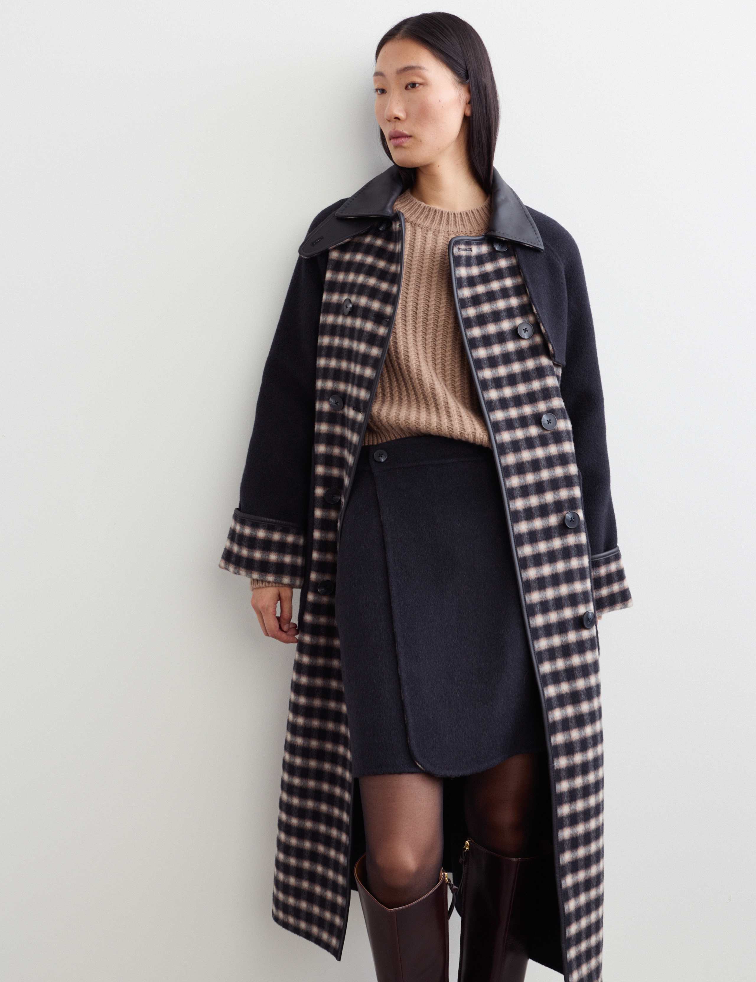 Pure Wool Checked Double Breasted Longline Coat 7 of 7