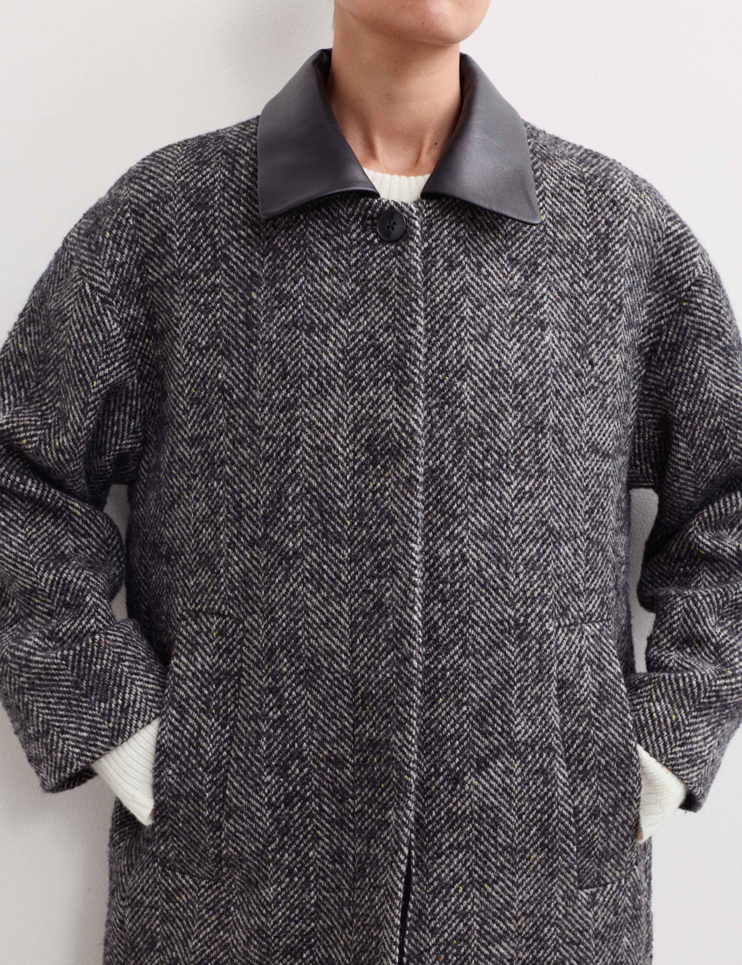 Wool Blend Herringbone Cocoon Longline Coat 5 of 7