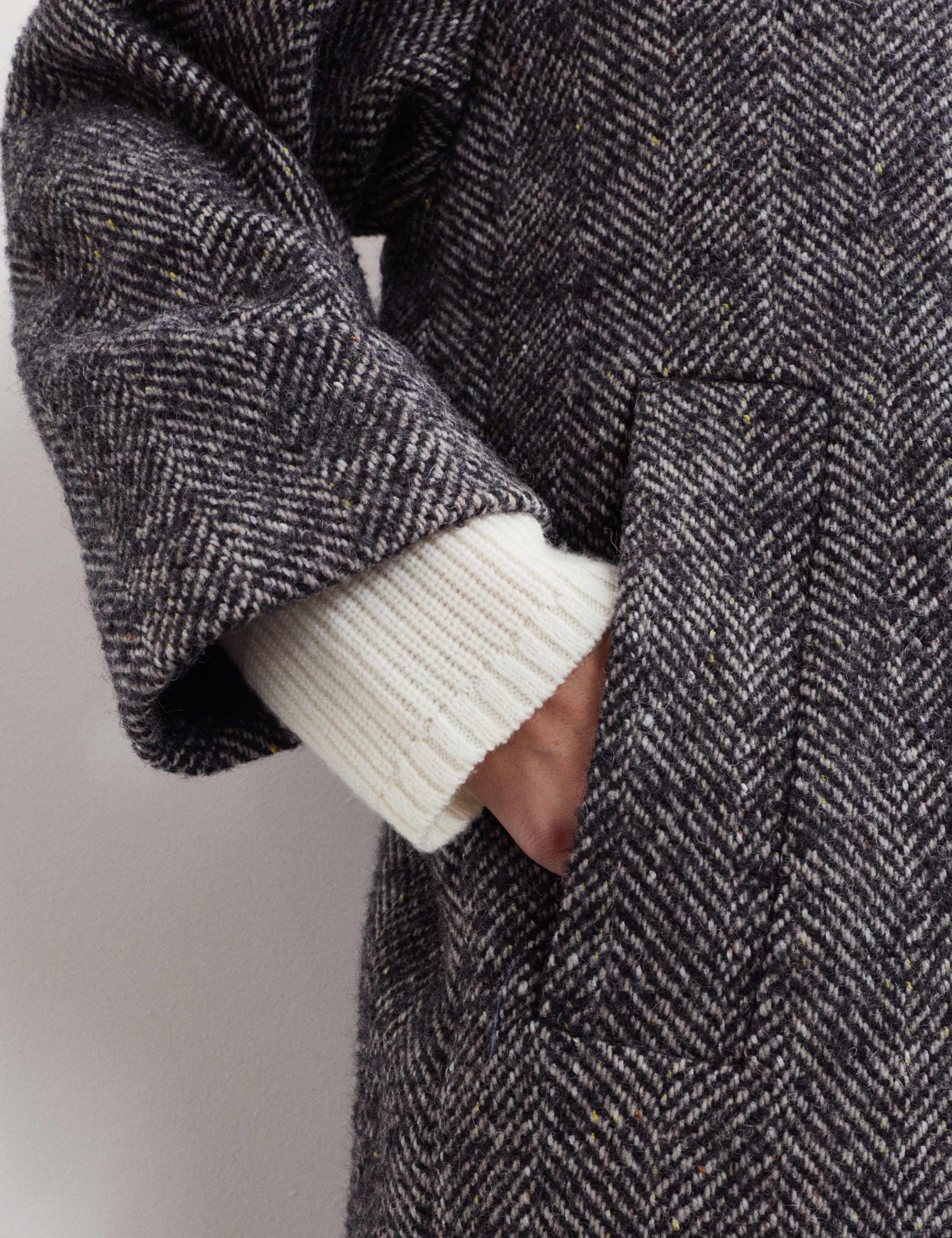 Wool Blend Herringbone Cocoon Longline Coat 6 of 7