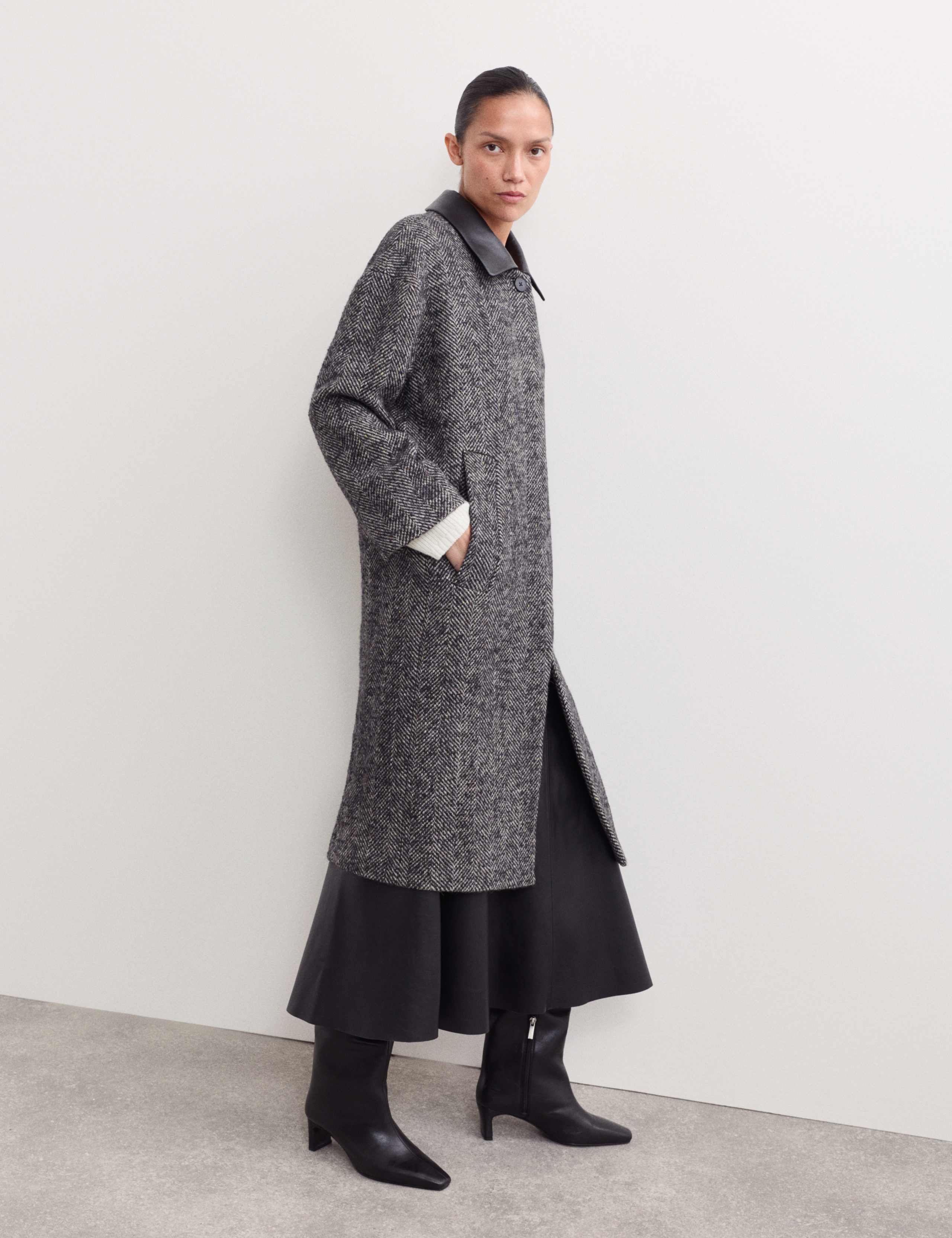 Wool Blend Herringbone Cocoon Longline Coat 7 of 7