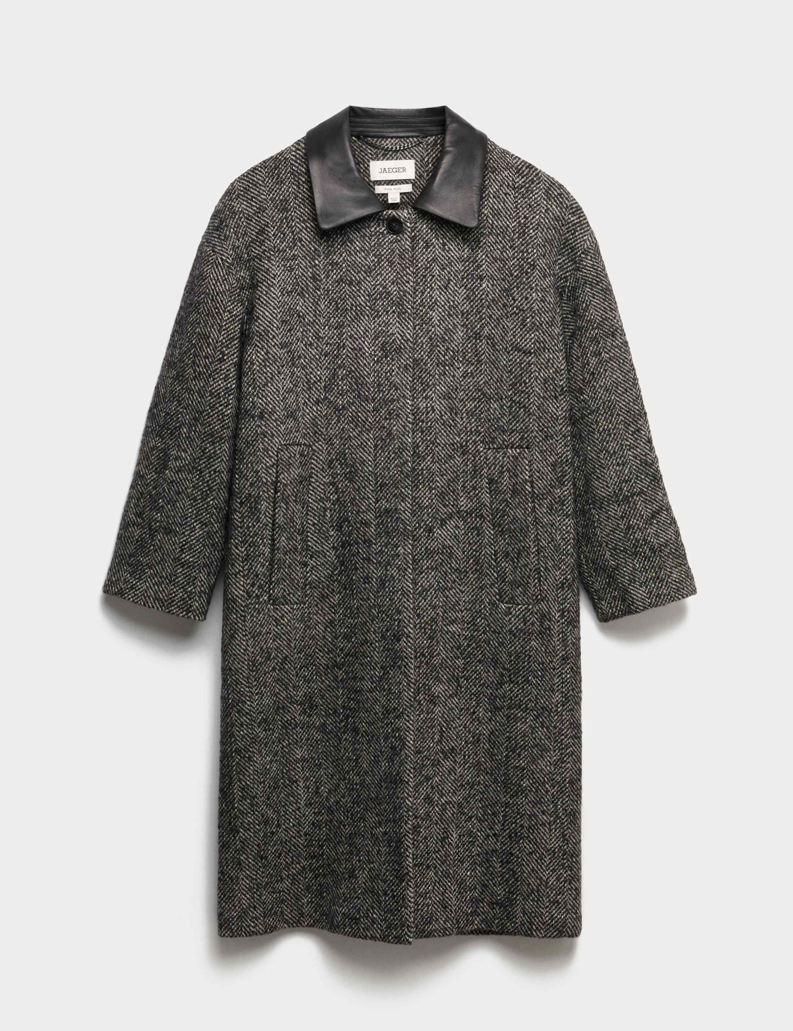 Wool Blend Herringbone Cocoon Longline Coat 2 of 7