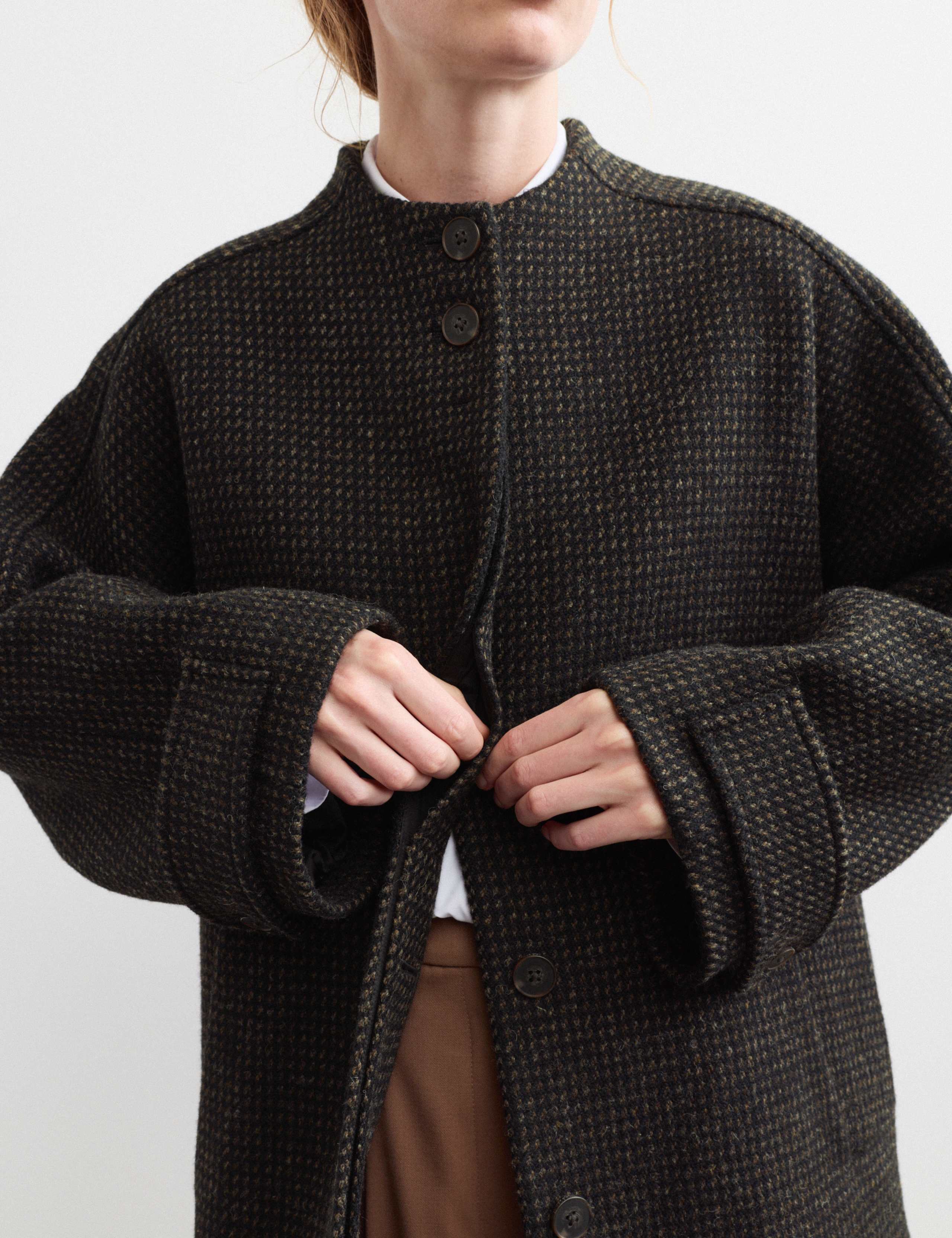 Pure Wool Textured Funnel Neck Coat 3 of 8