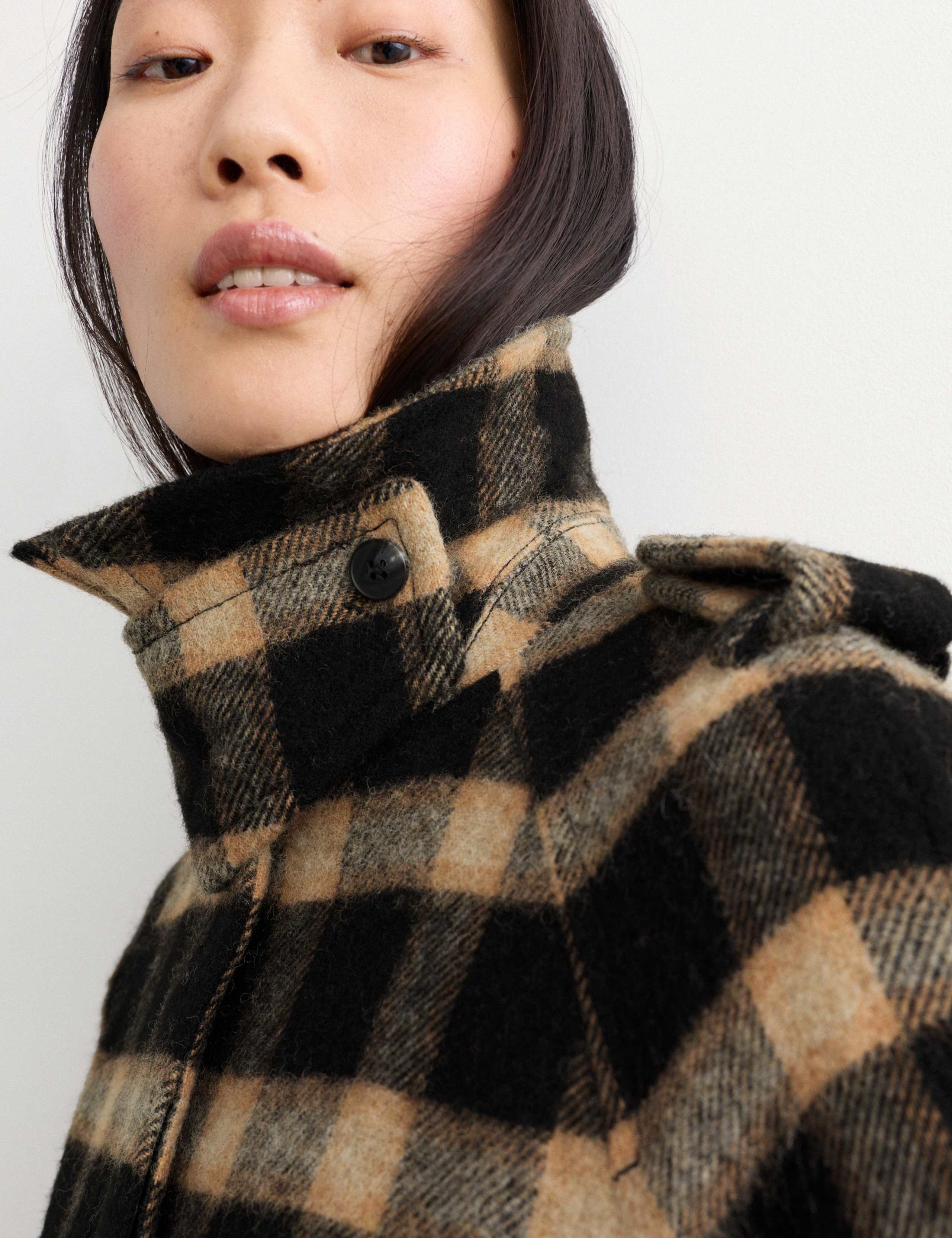 Pure Wool Checked Funnel Neck Coat 3 of 9