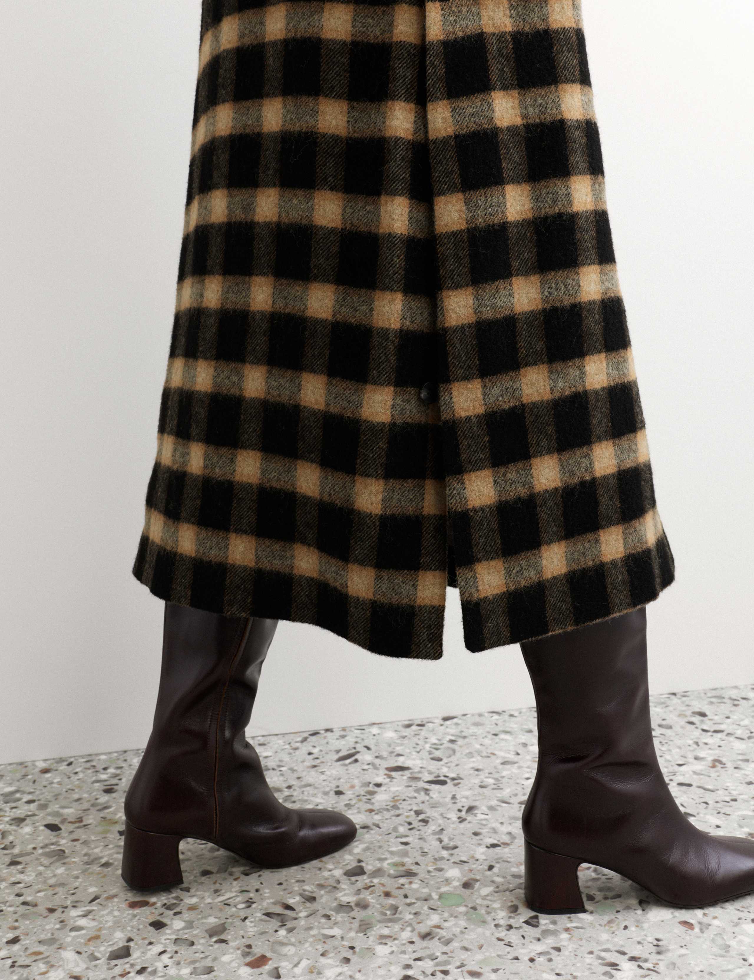 Pure Wool Checked Funnel Neck Coat 4 of 9