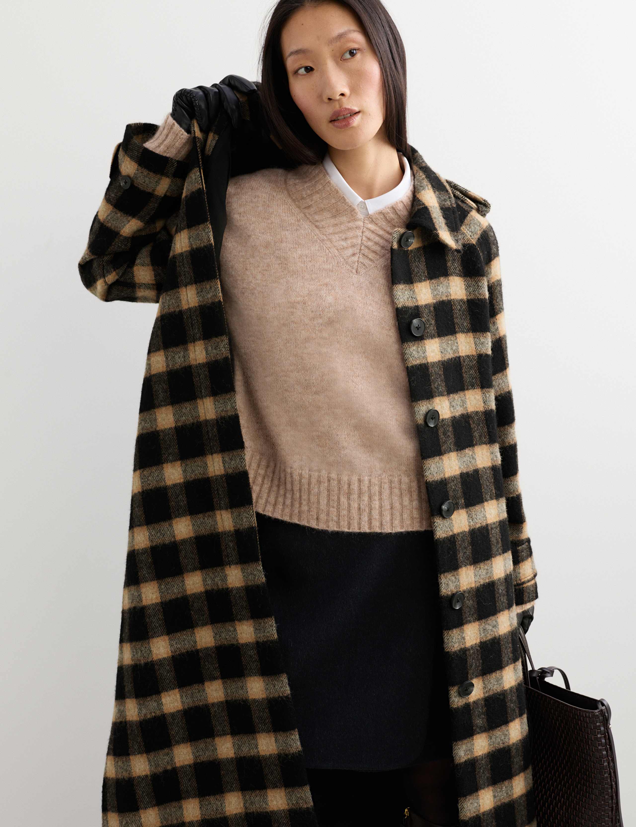 Pure Wool Checked Funnel Neck Coat 5 of 9