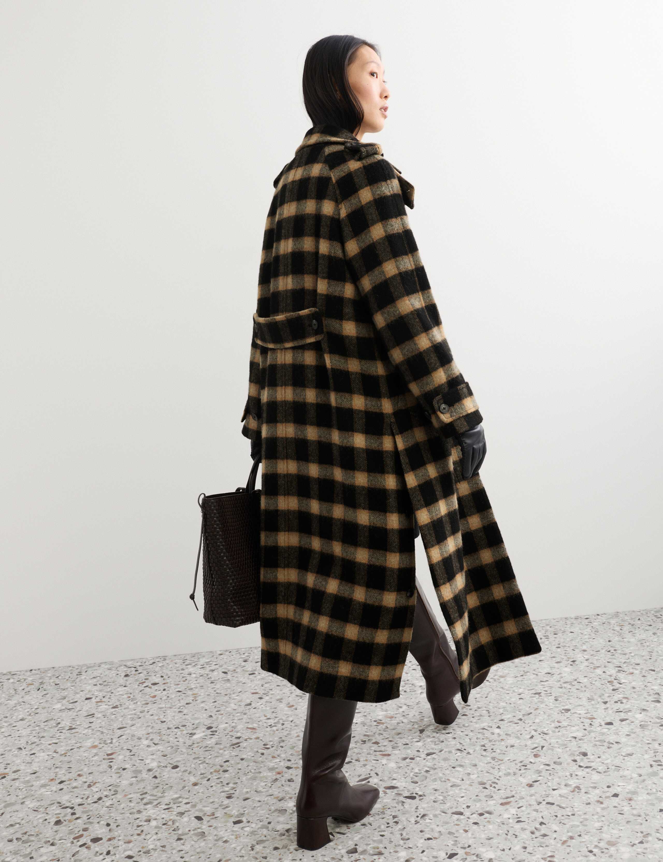 Pure Wool Checked Funnel Neck Coat 7 of 9