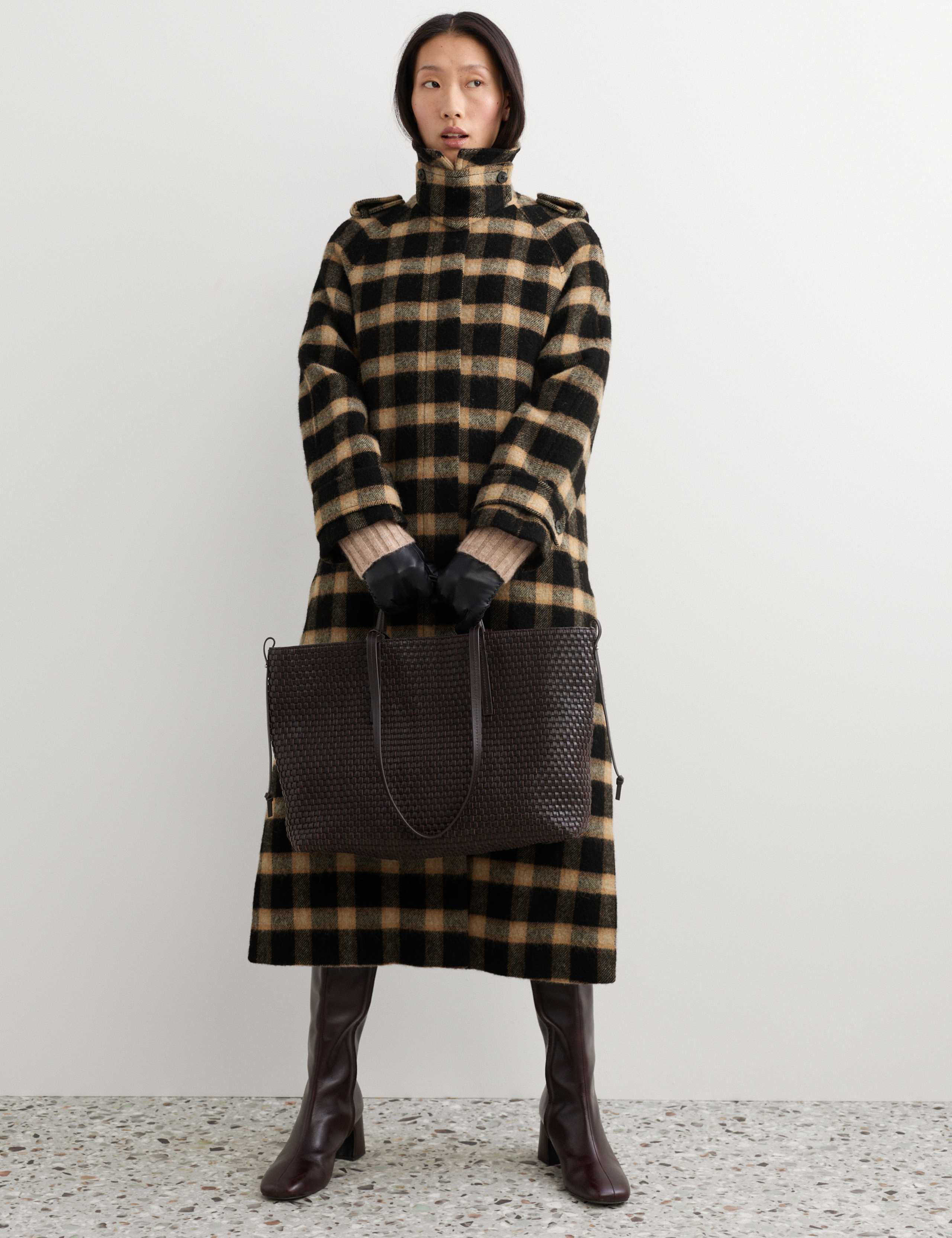 Pure Wool Checked Funnel Neck Coat 8 of 9