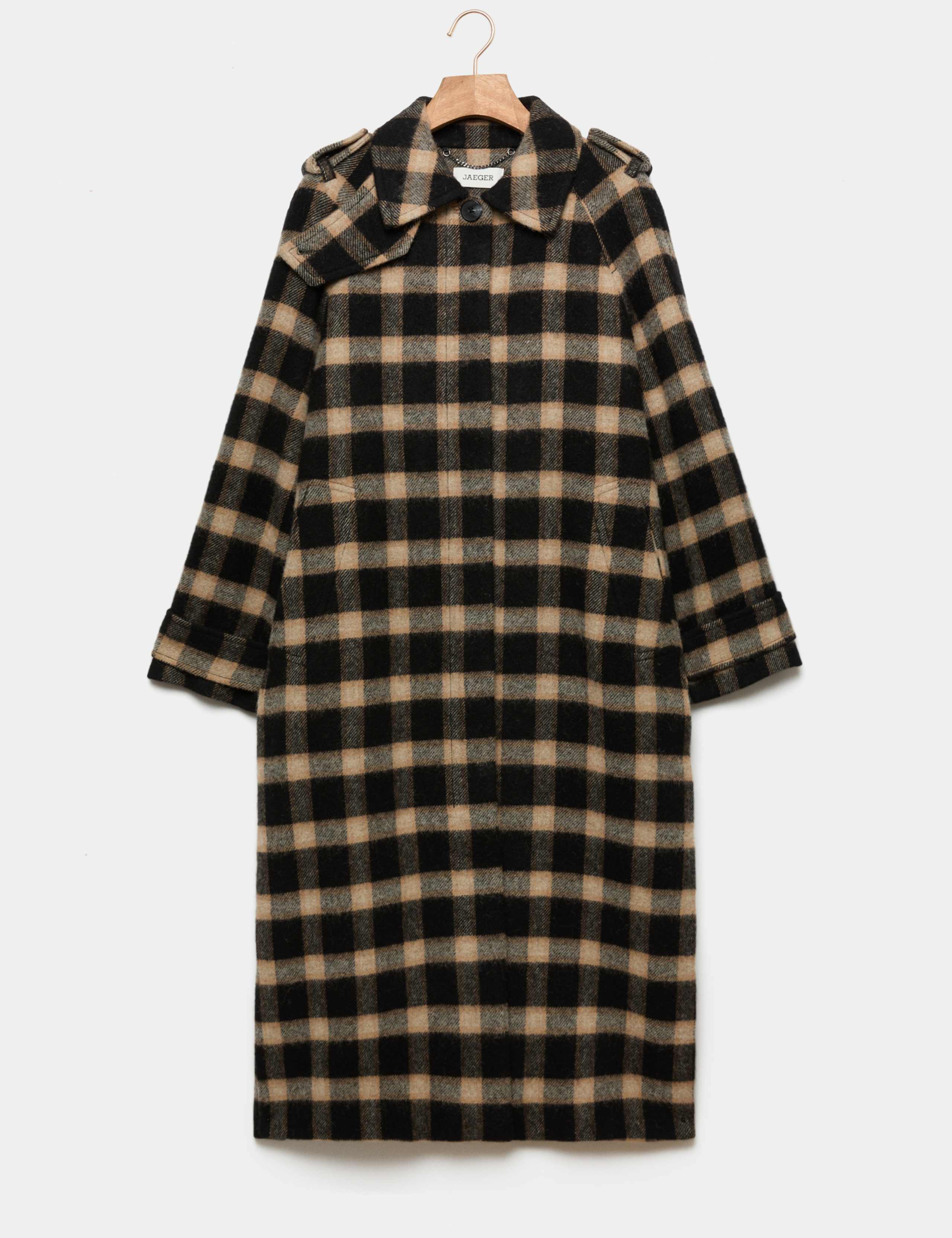Pure Wool Checked Funnel Neck Coat 2 of 9