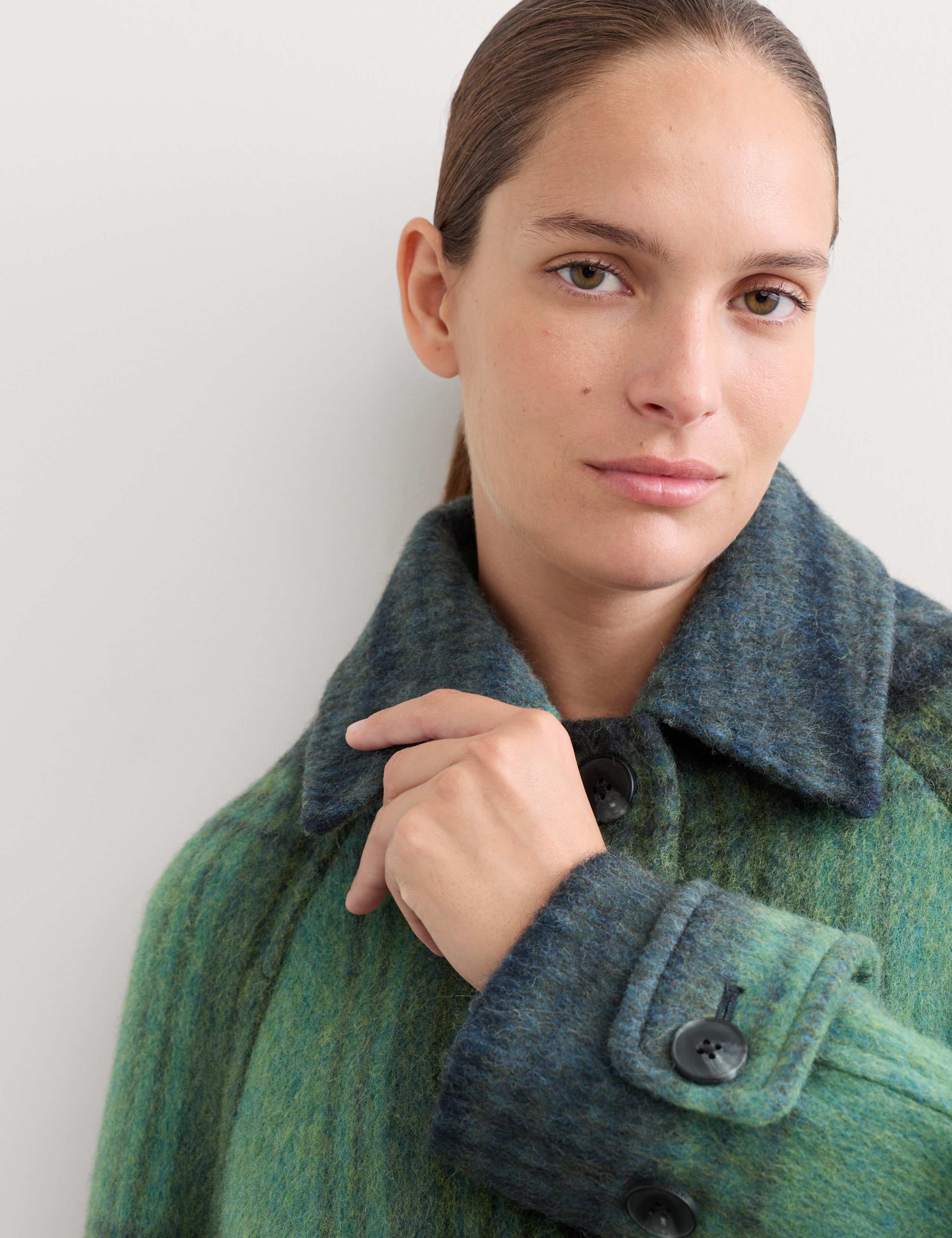 Wool Rich Checked Short Cocoon Coat 3 of 9