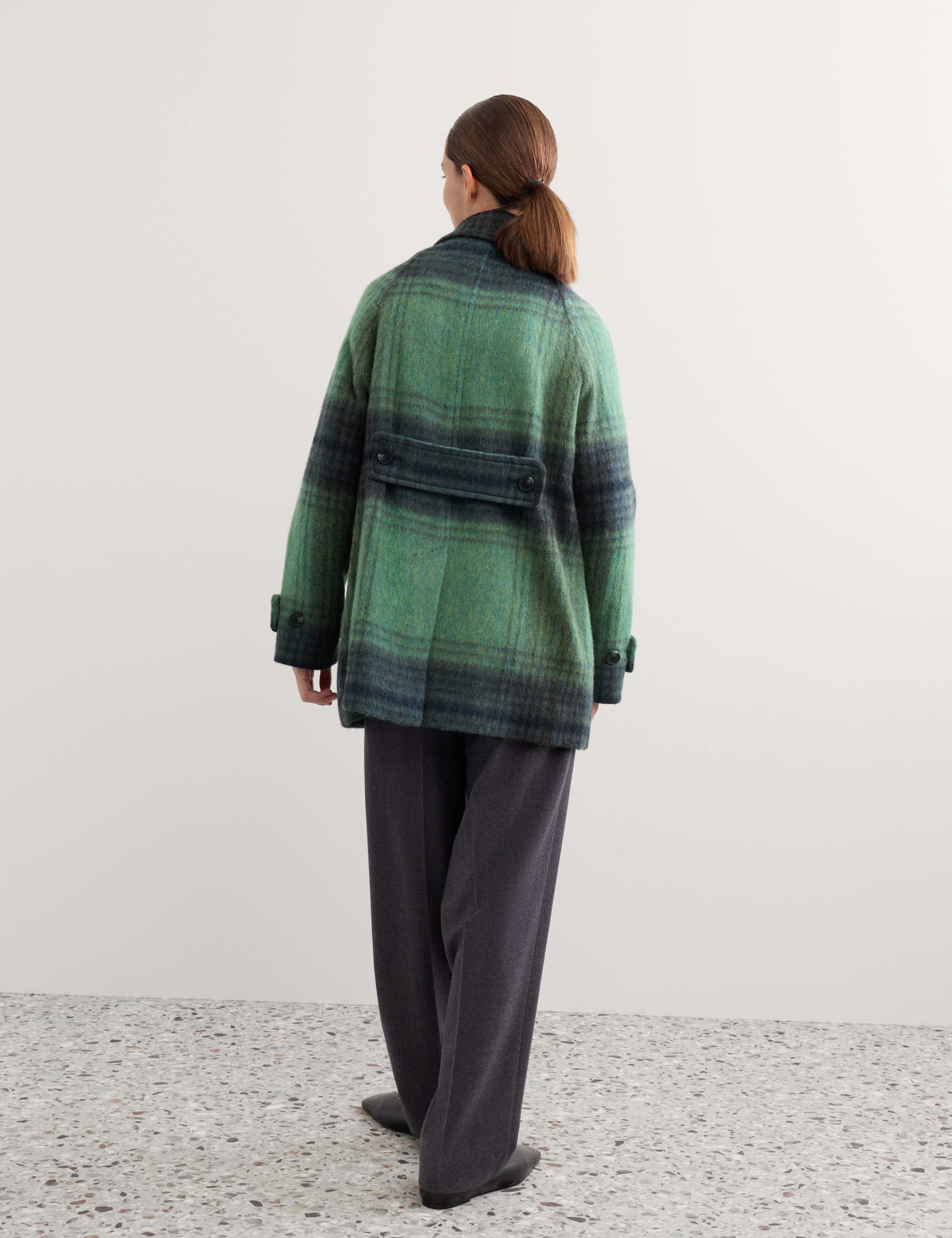Wool Rich Checked Short Cocoon Coat 6 of 9
