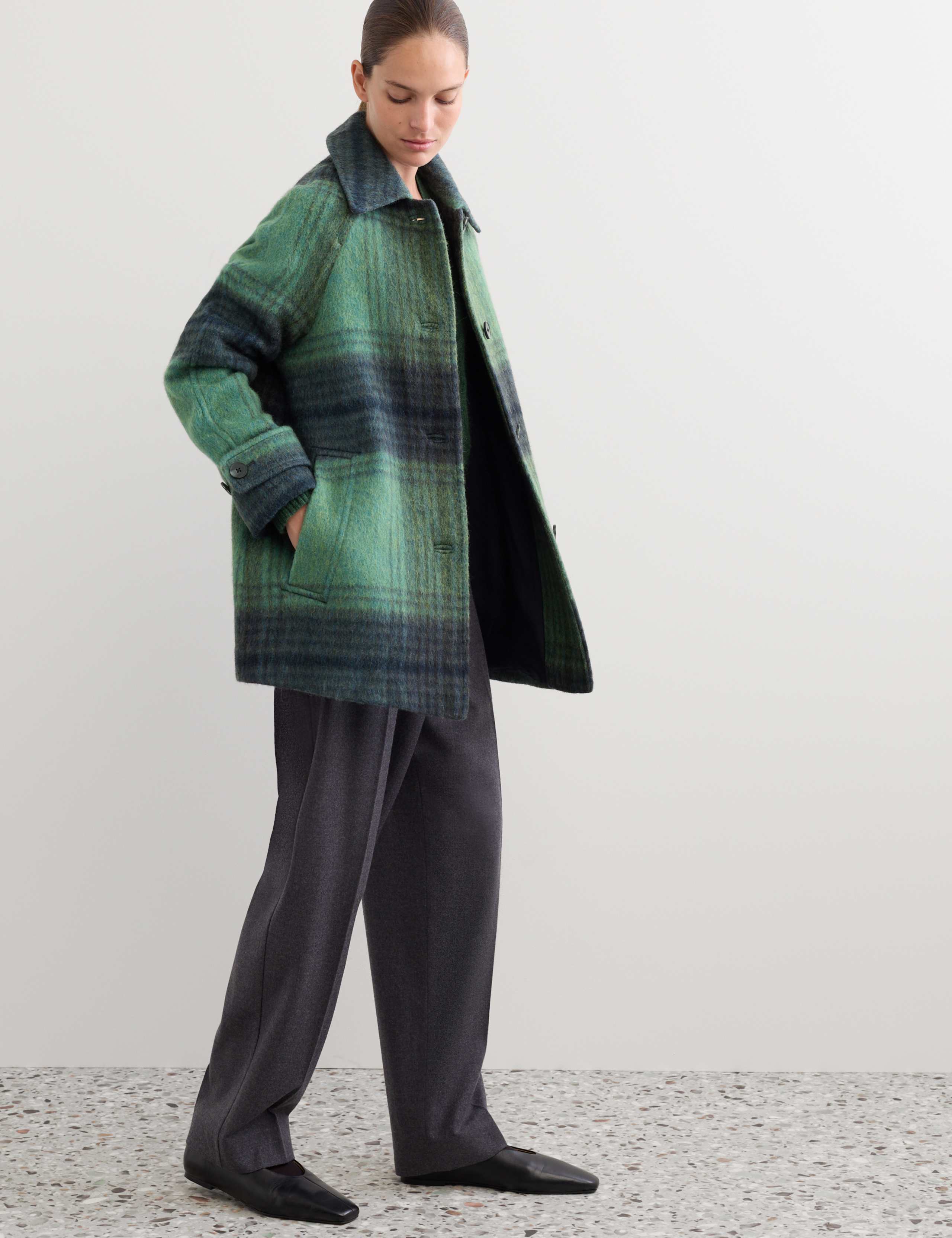 Wool Rich Checked Short Cocoon Coat 7 of 9