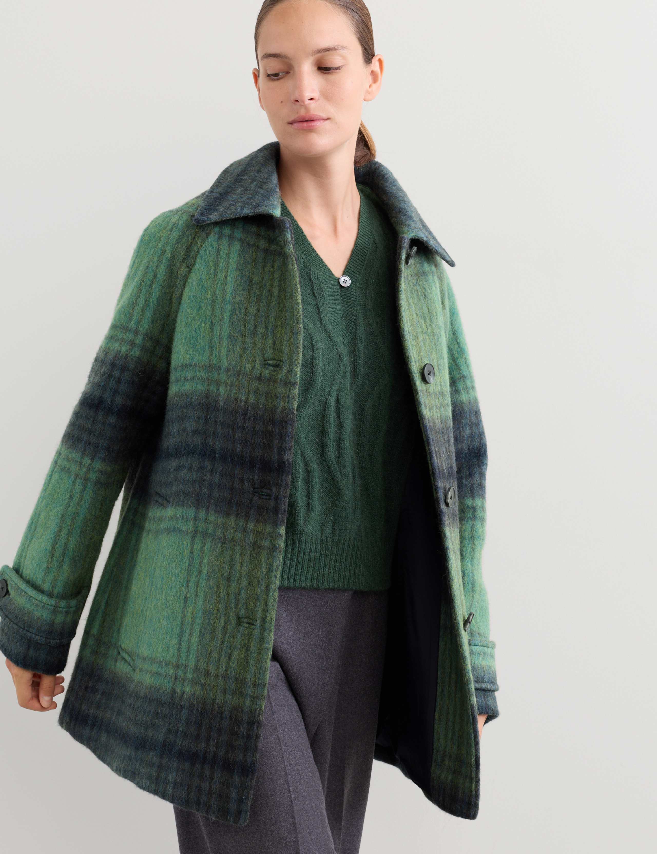 Wool Rich Checked Short Cocoon Coat 8 of 9