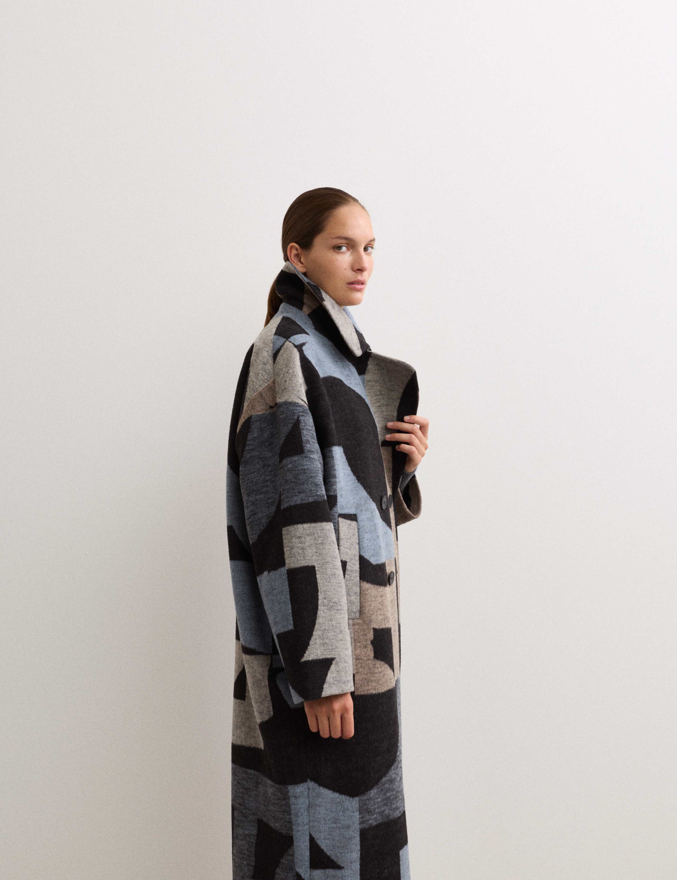 Wool Rich Jacquard Cocoon Coat 5 of 6
