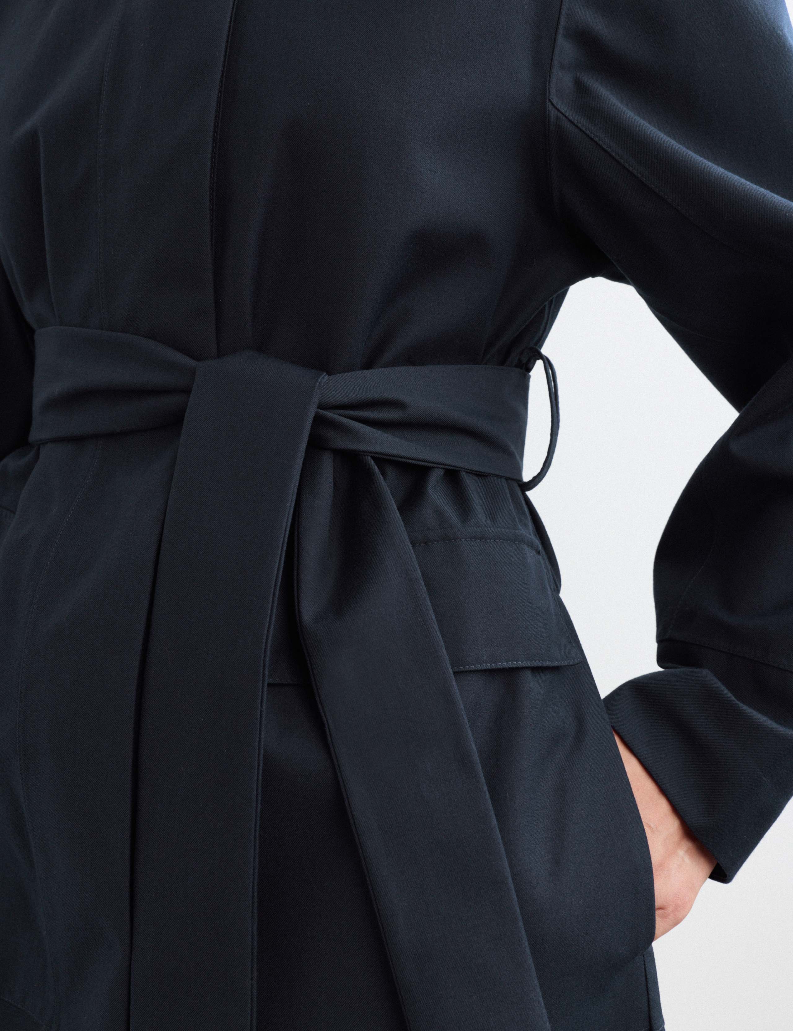 Twill Waterproof Belted Hooded Short Raincoat 4 of 8