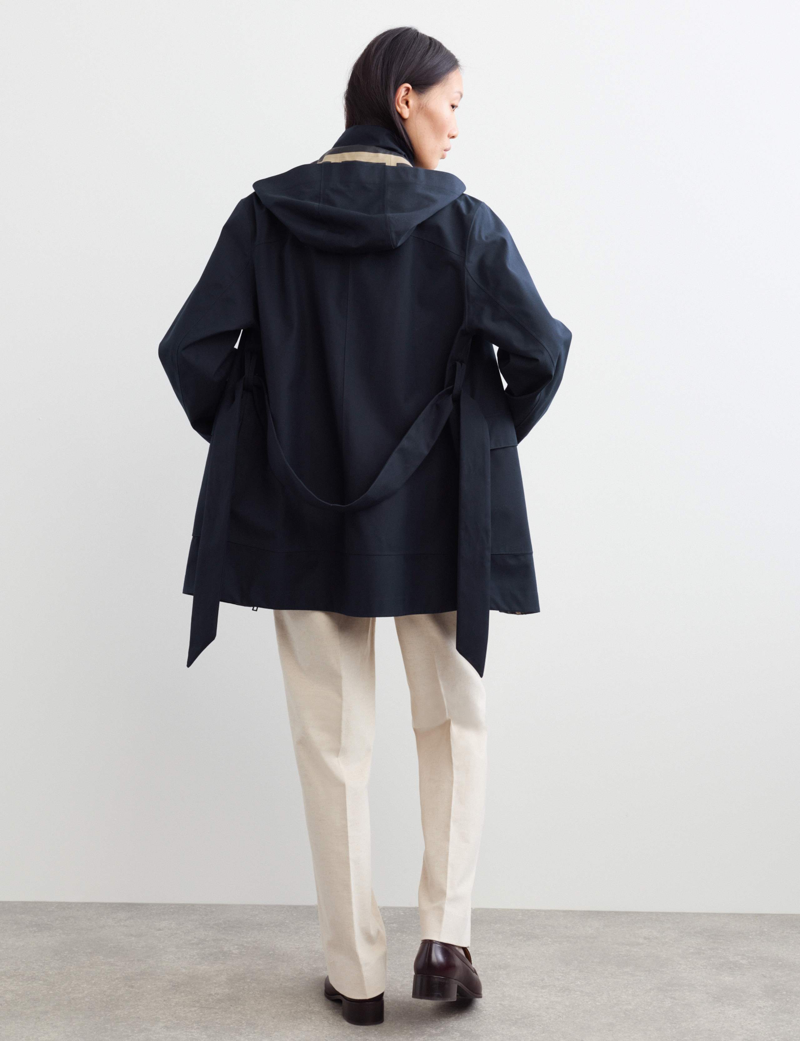 Twill Waterproof Belted Hooded Short Raincoat 7 of 8