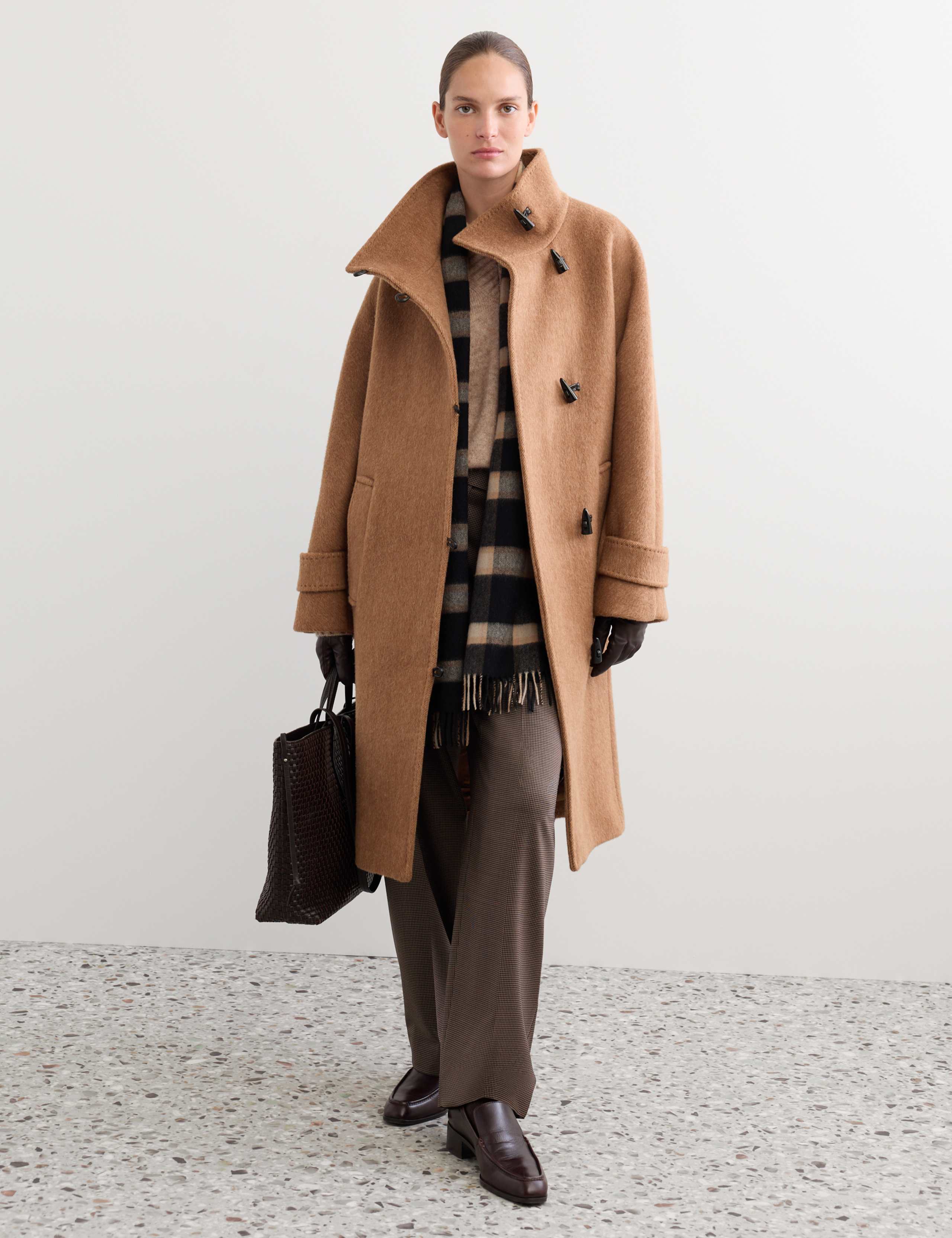 Wool Rich Funnel Neck Duffle Coat with Cashmere 1 of 9