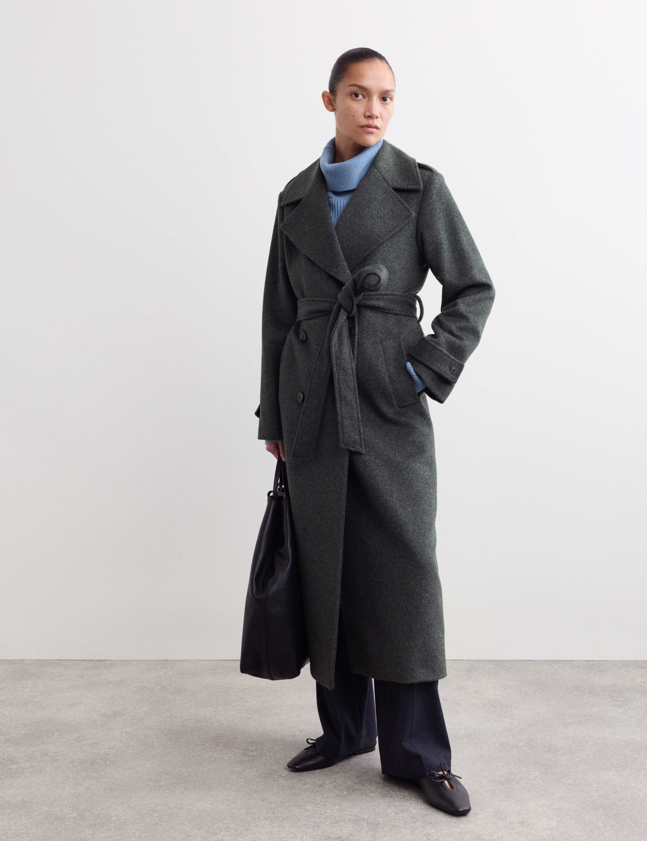 Pure Wool Belted Longline Wrap Coat 1 of 8