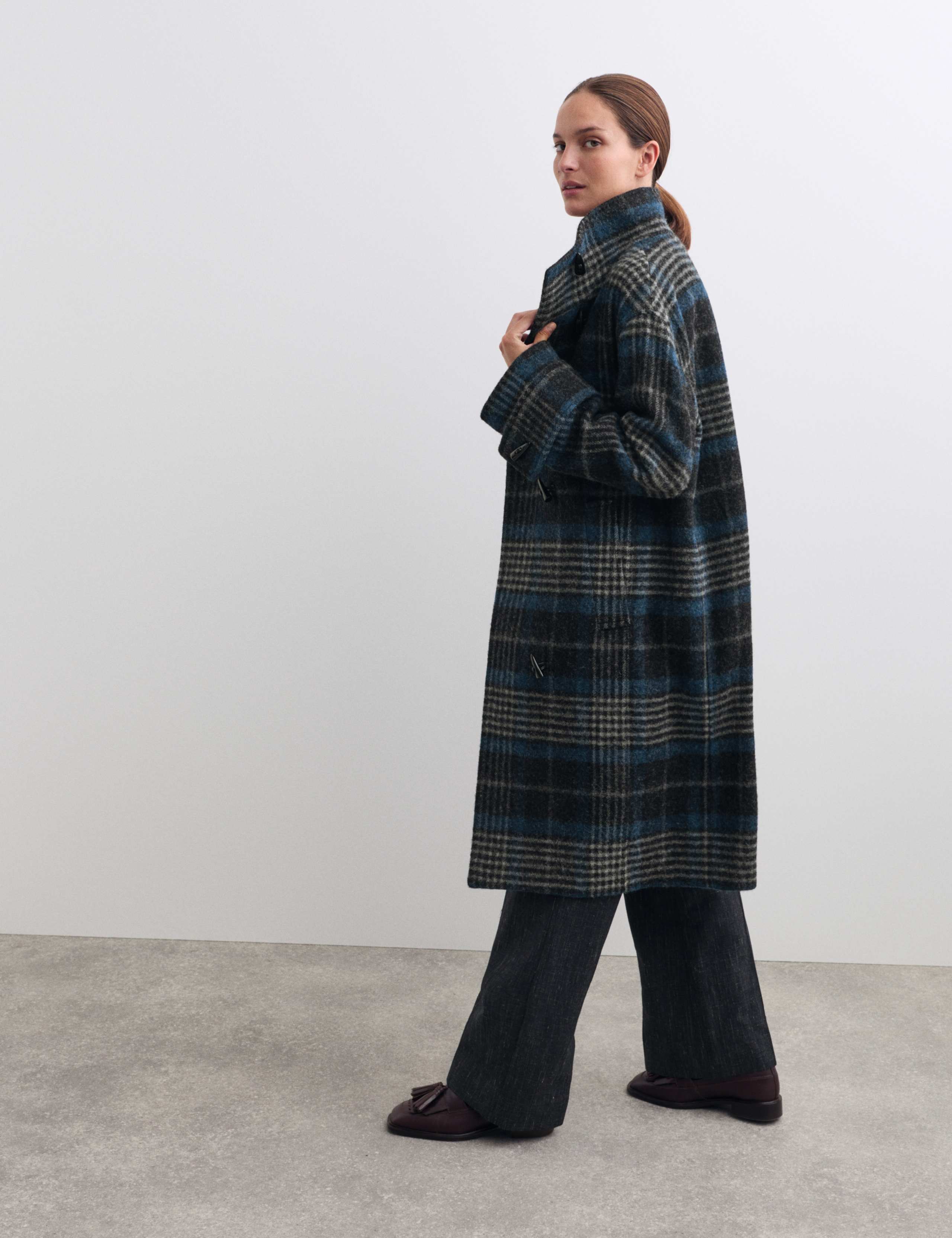 Pure Wool Checked Funnel Neck Duffle Coat 6 of 8