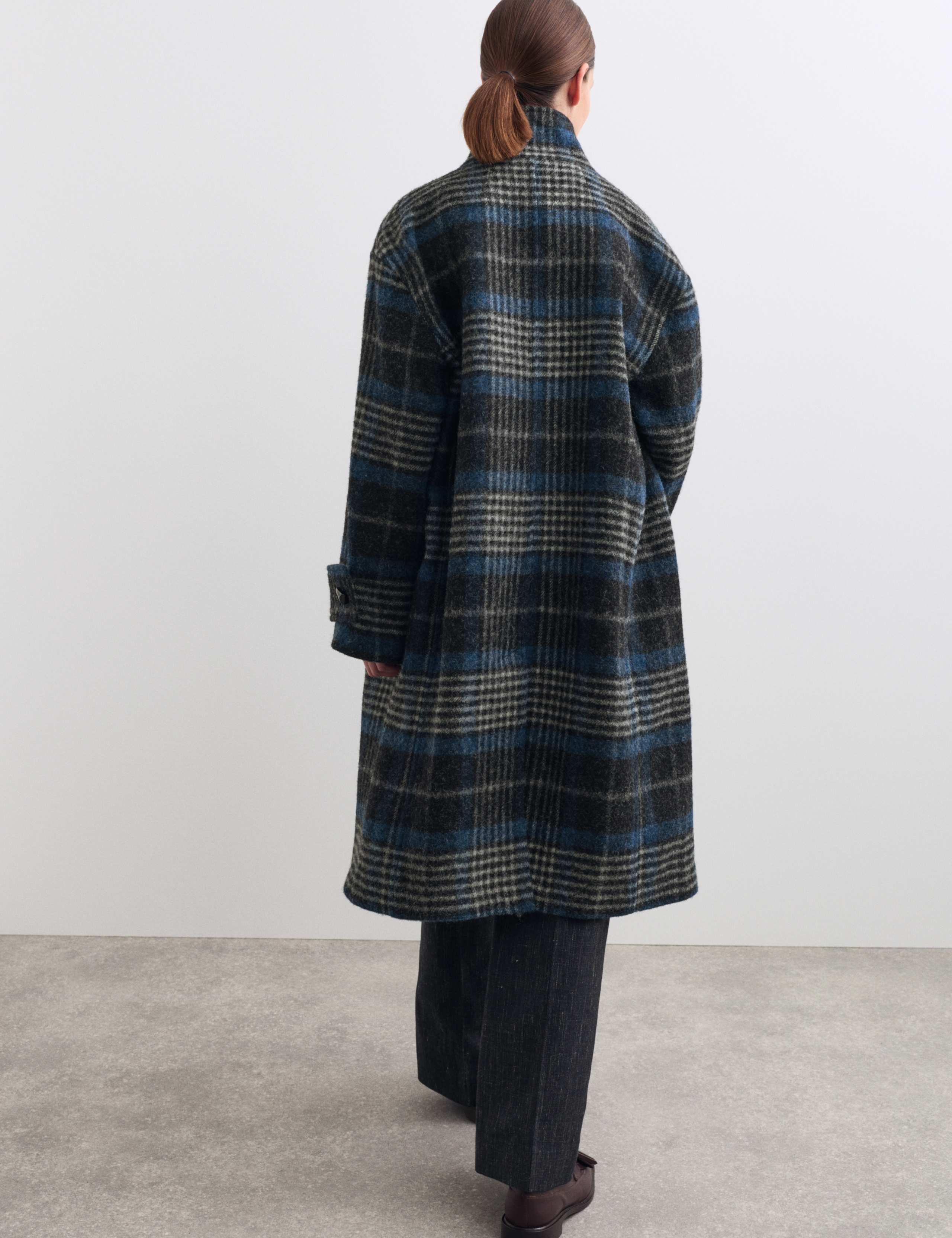 Pure Wool Checked Funnel Neck Duffle Coat 7 of 8