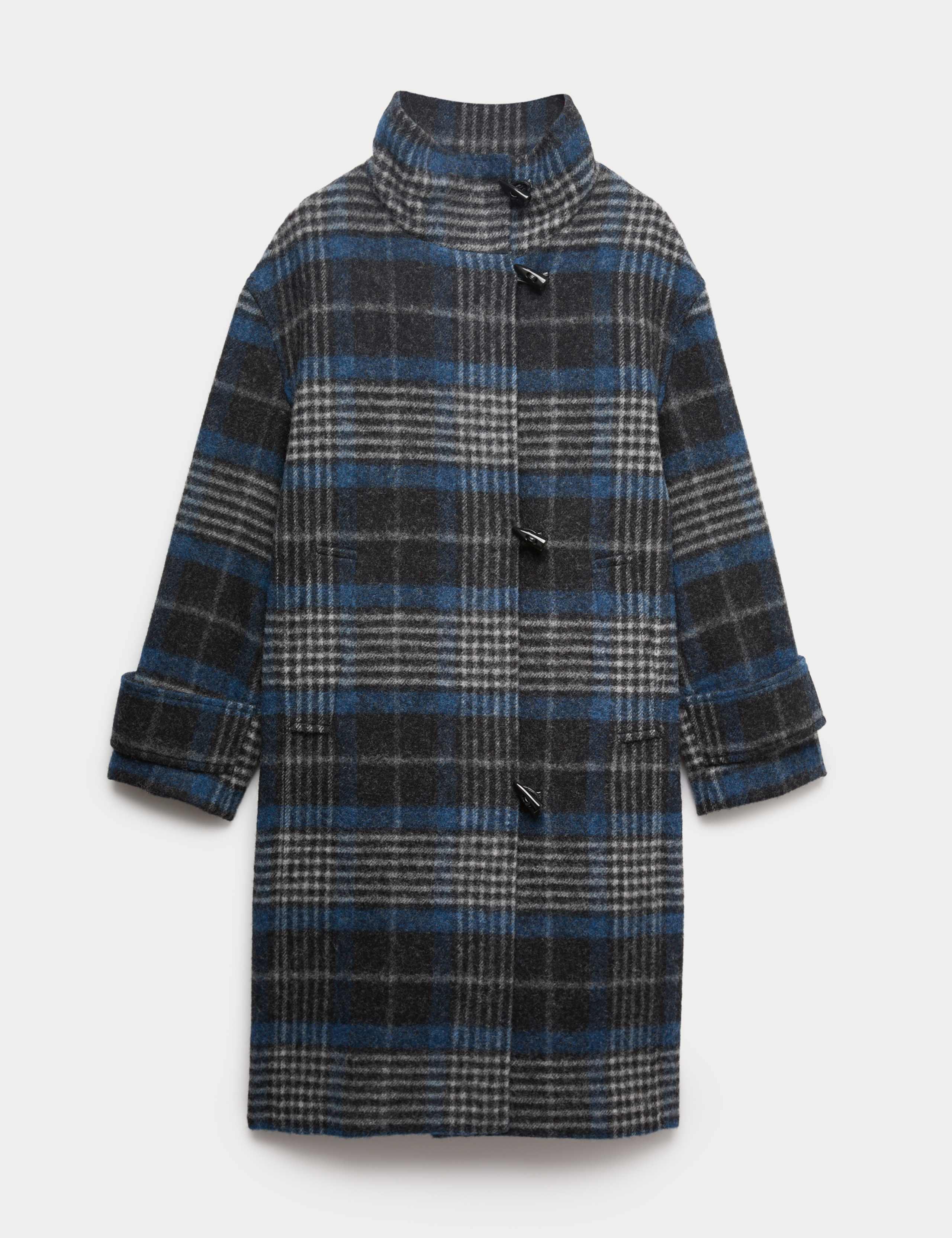 Pure Wool Checked Funnel Neck Duffle Coat 2 of 8