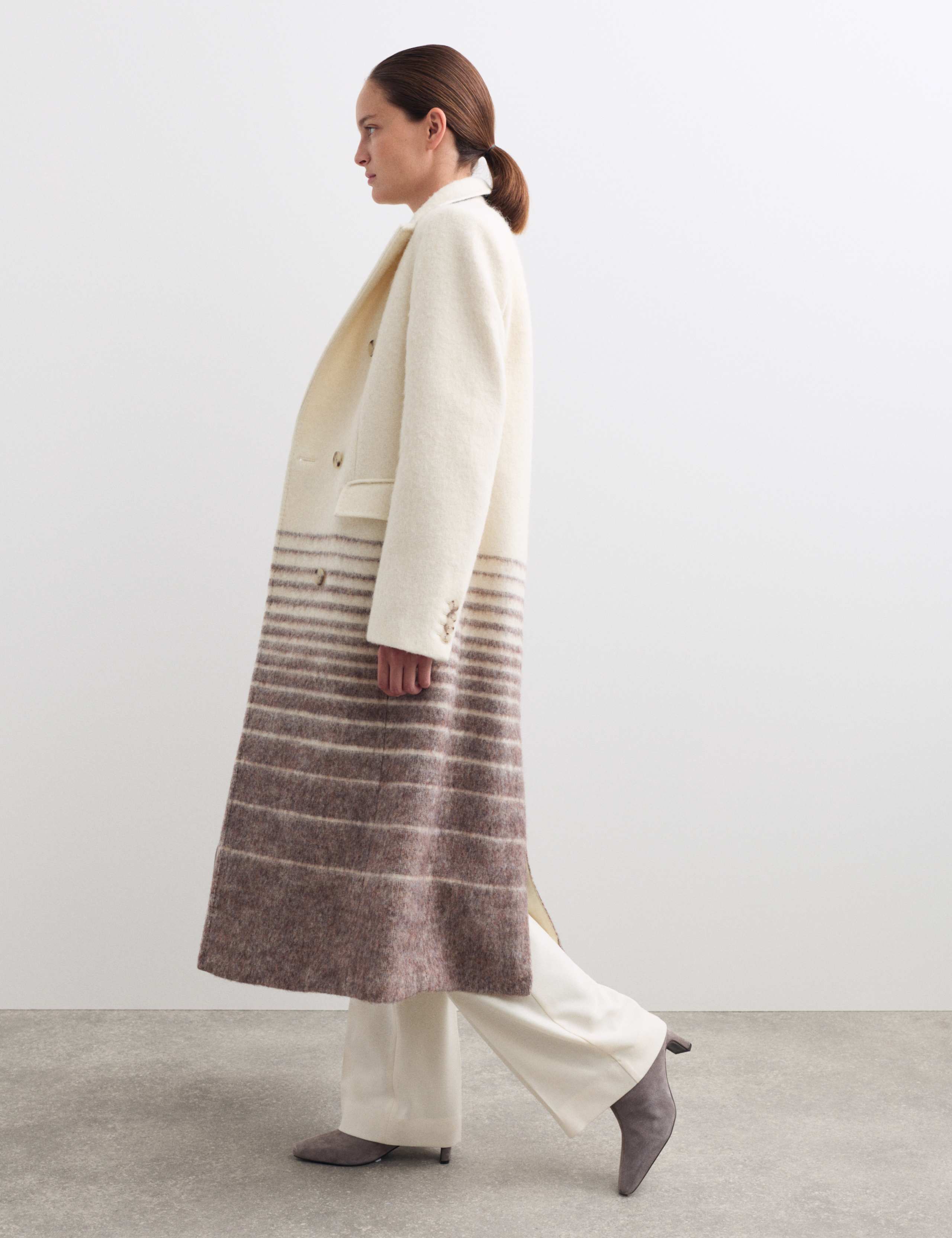 Pure Italian Wool Striped Longline Overcoat 6 of 8