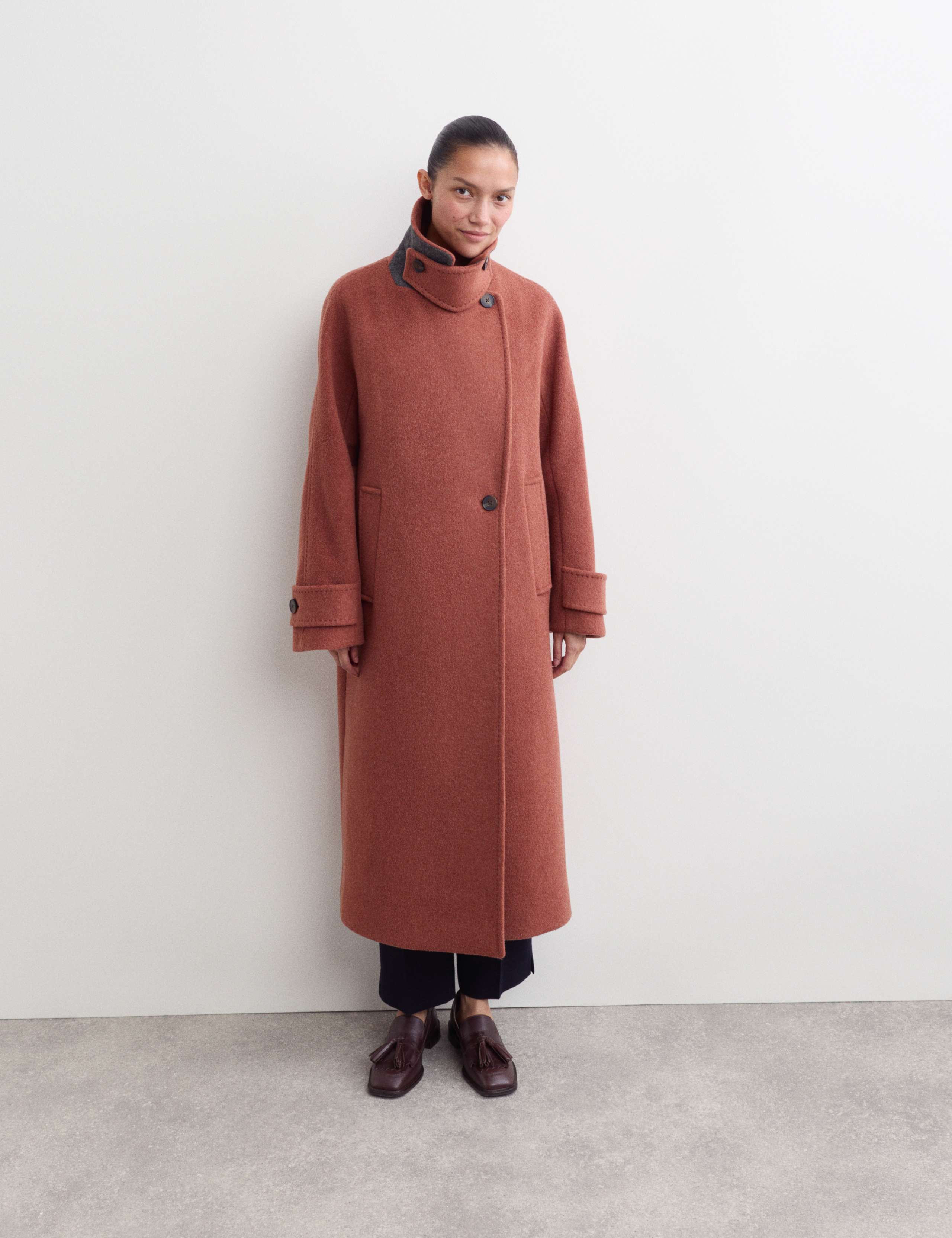 Pure Wool Notch Neck Longline Wrap Coat 1 of 8